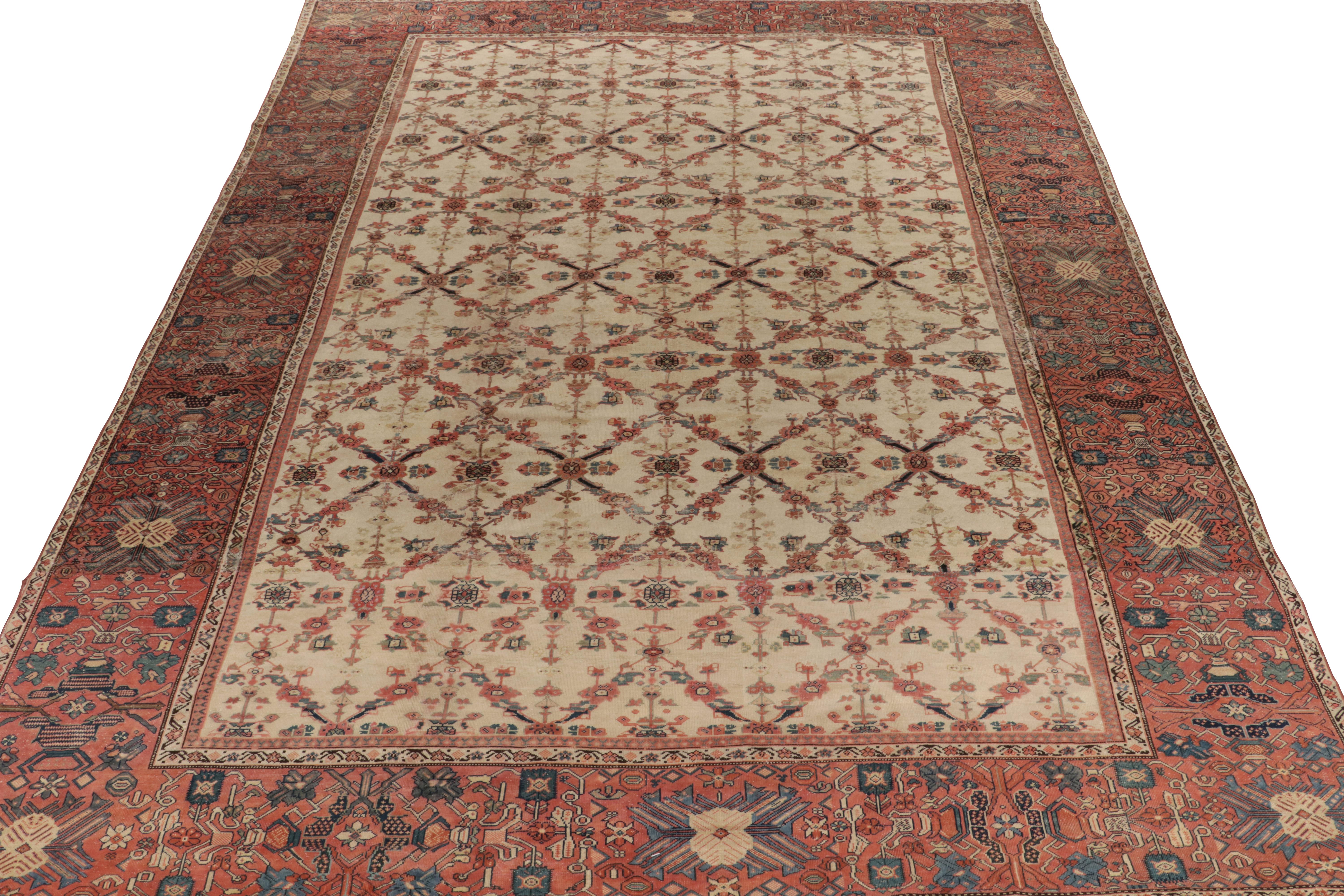 Hand-Knotted Antique Persian Sultanabad Rug in Beige and Red Floral Patterns For Sale