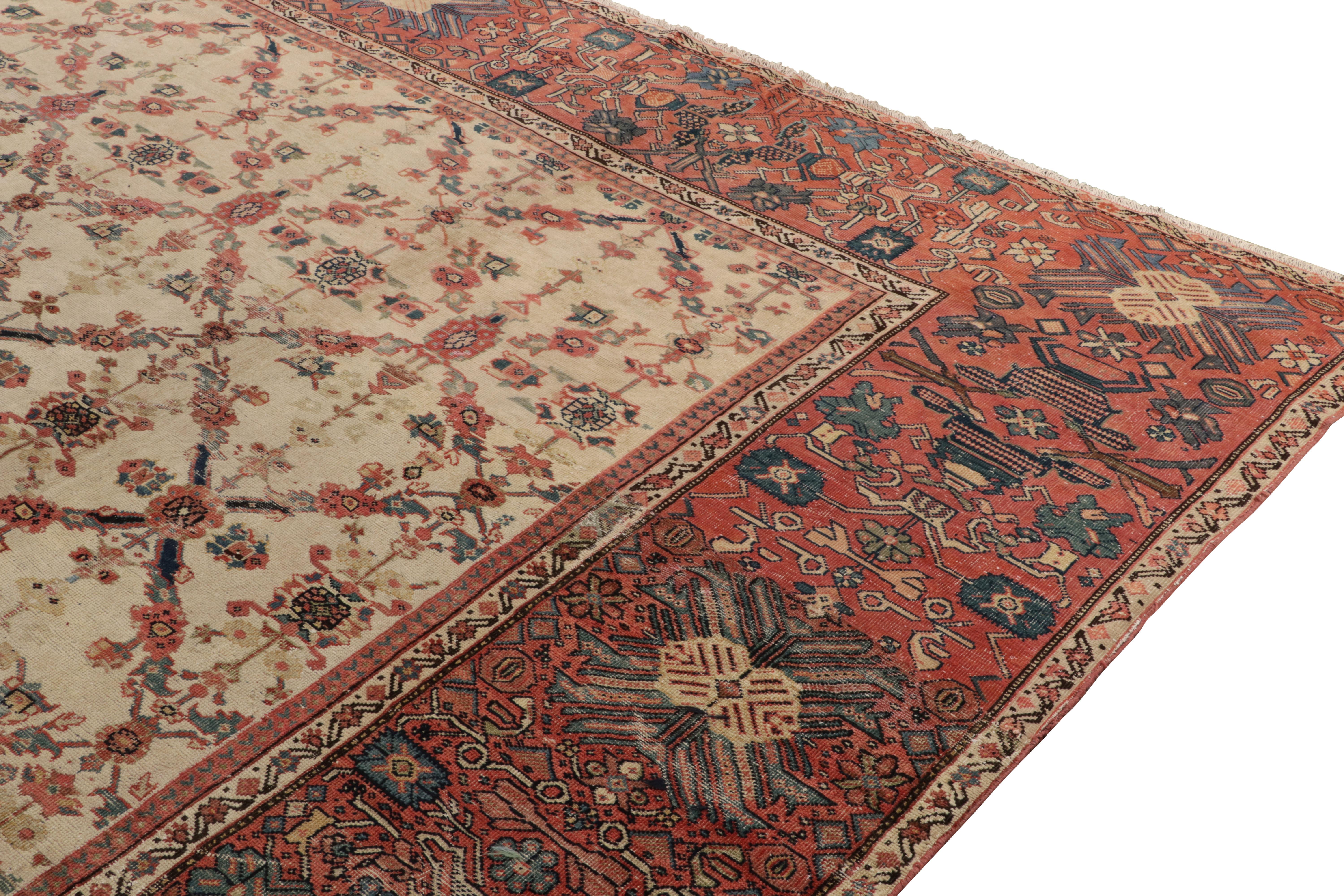 Late 19th Century Antique Persian Sultanabad Rug in Beige and Red Floral Patterns For Sale