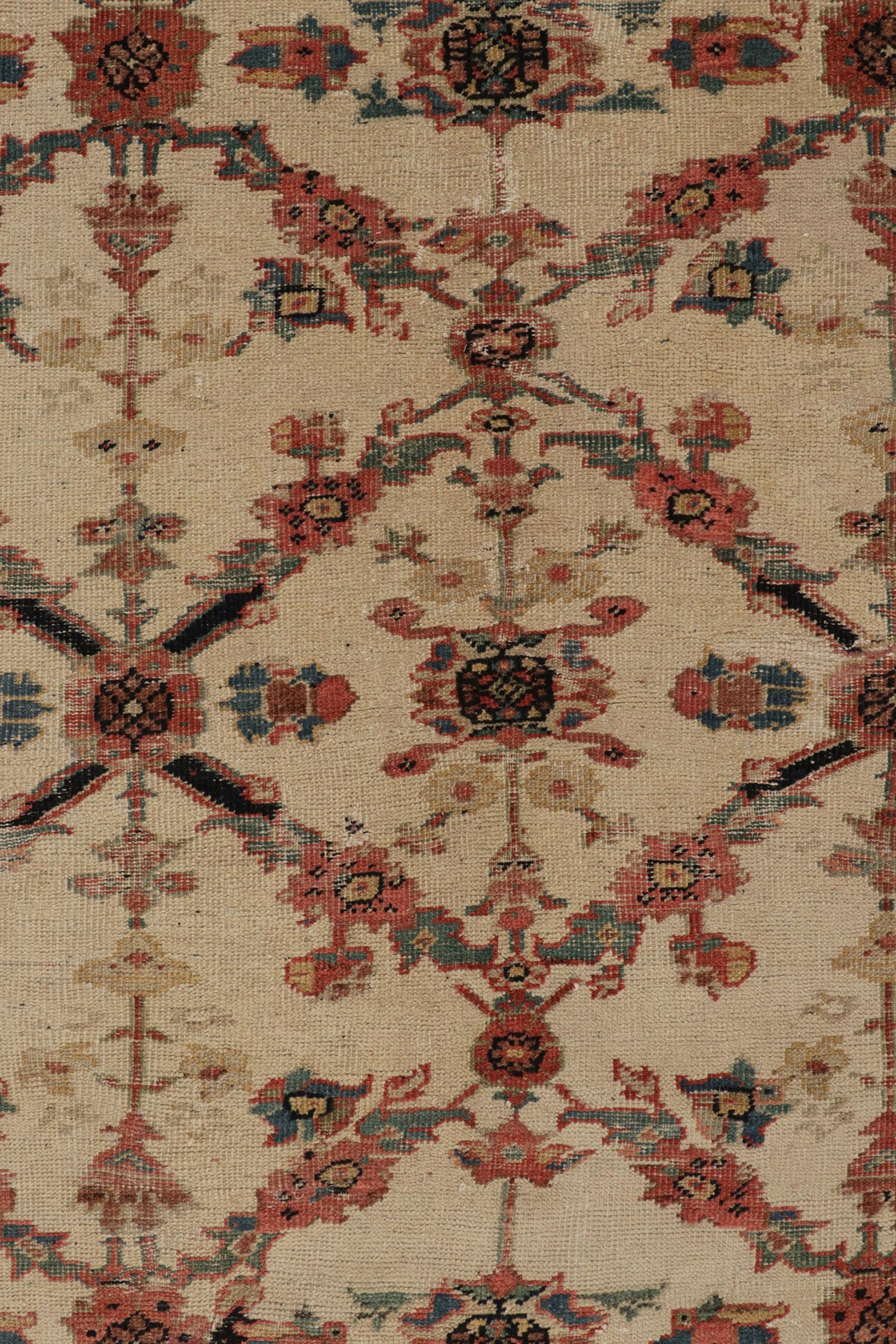 Wool Antique Persian Sultanabad Rug in Beige and Red Floral Patterns For Sale