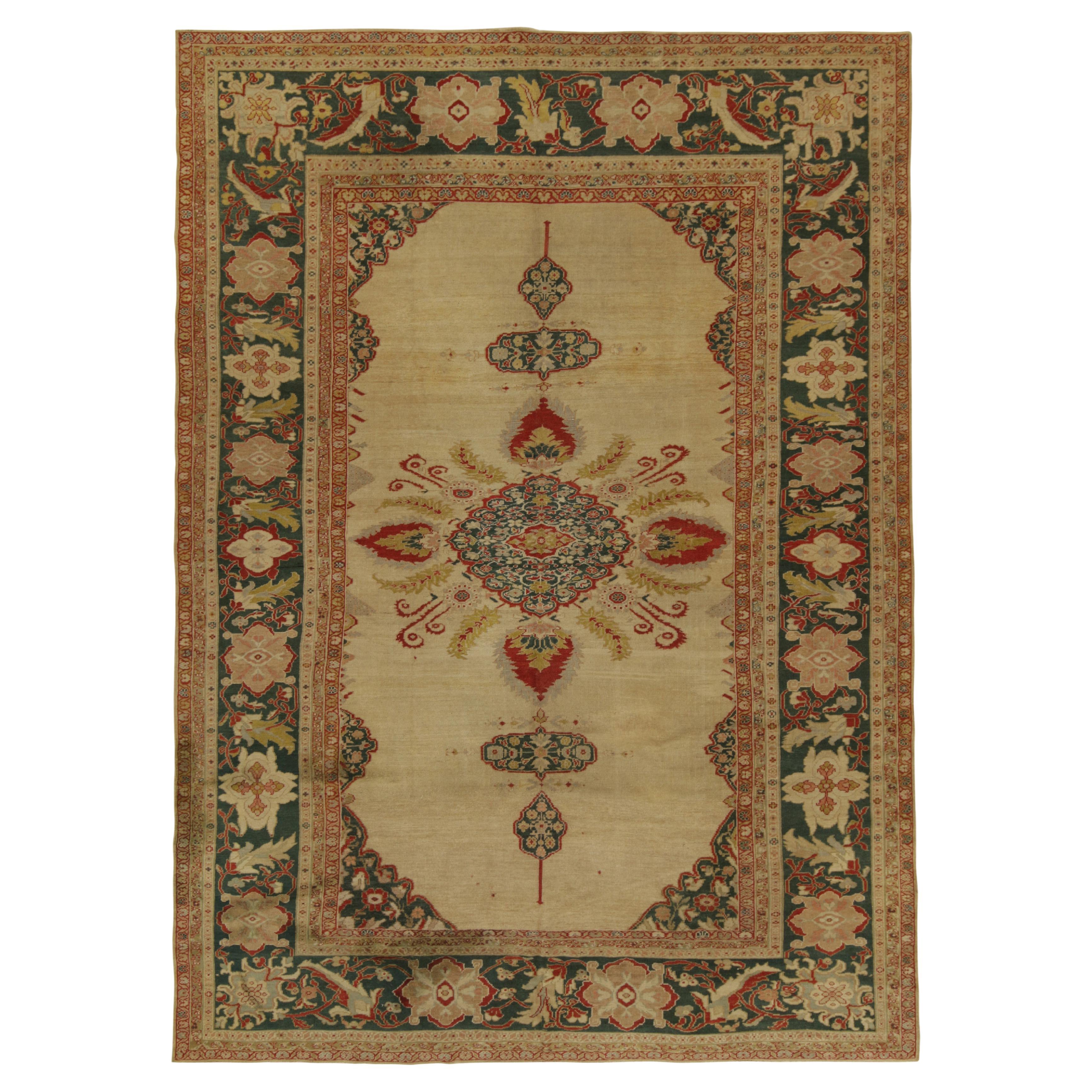 Antique Persian Malayer Rug in Blue and Beige Brown Medallion Style by Rug and Kilim For Sale at