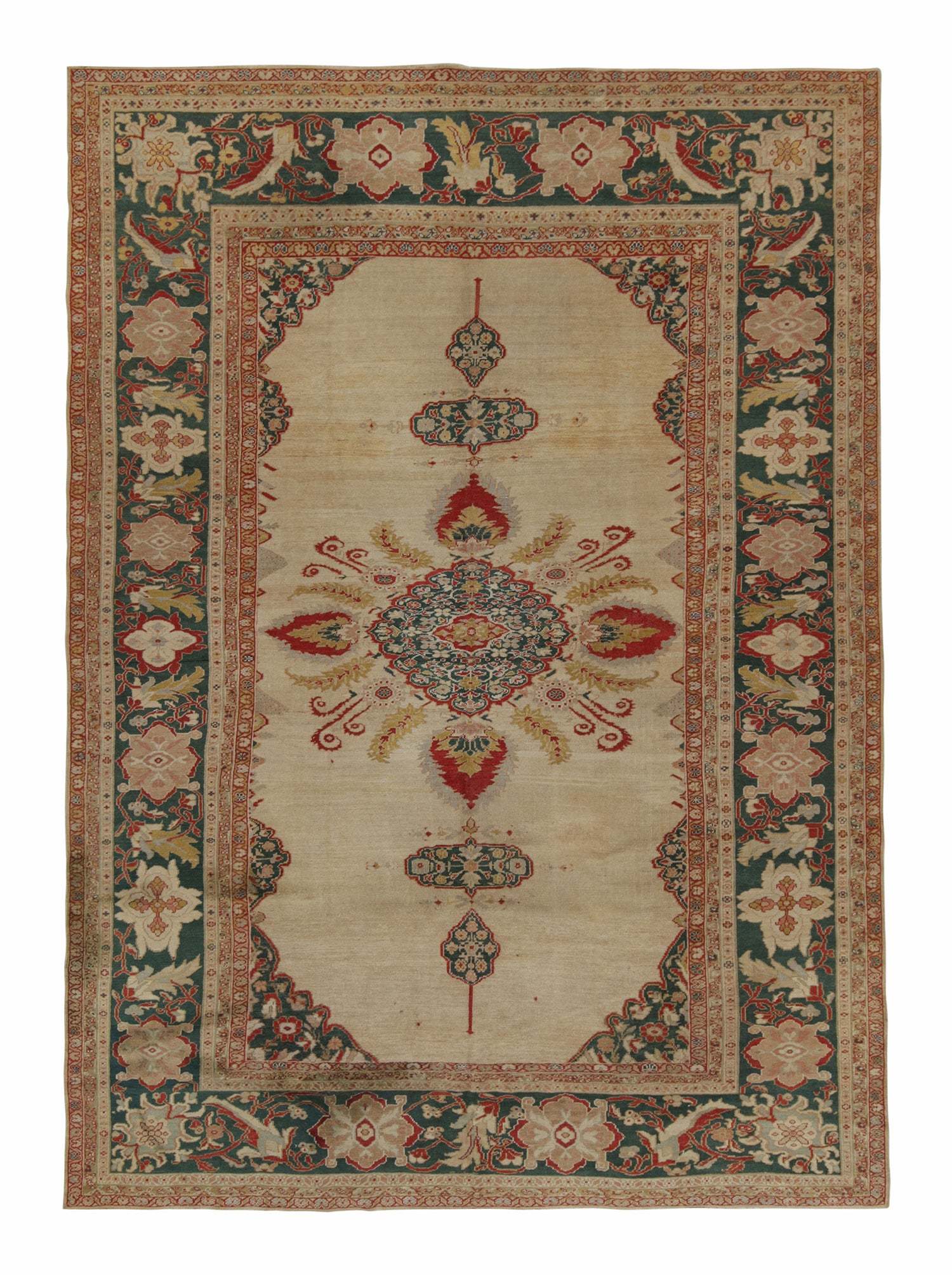 Antiker persischer Sultanabad-Teppich im floralen Medaillonstil in Beige von Teppich & Kelim