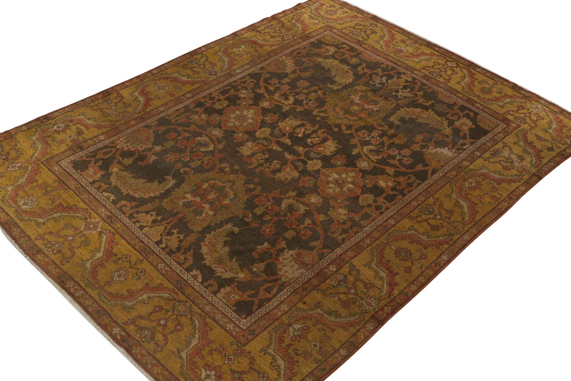 Indian Antique Persian Sultanabad Rug in Gold and Red Floral Pattern by Rug & Kilim For Sale