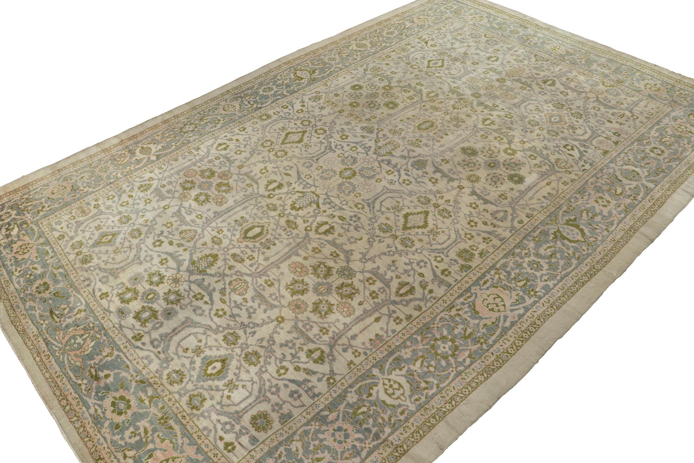 Hand-Knotted Antique Persian Sultanabad Rug in Gray with Green Floral Pattern by Rug & Kilim For Sale