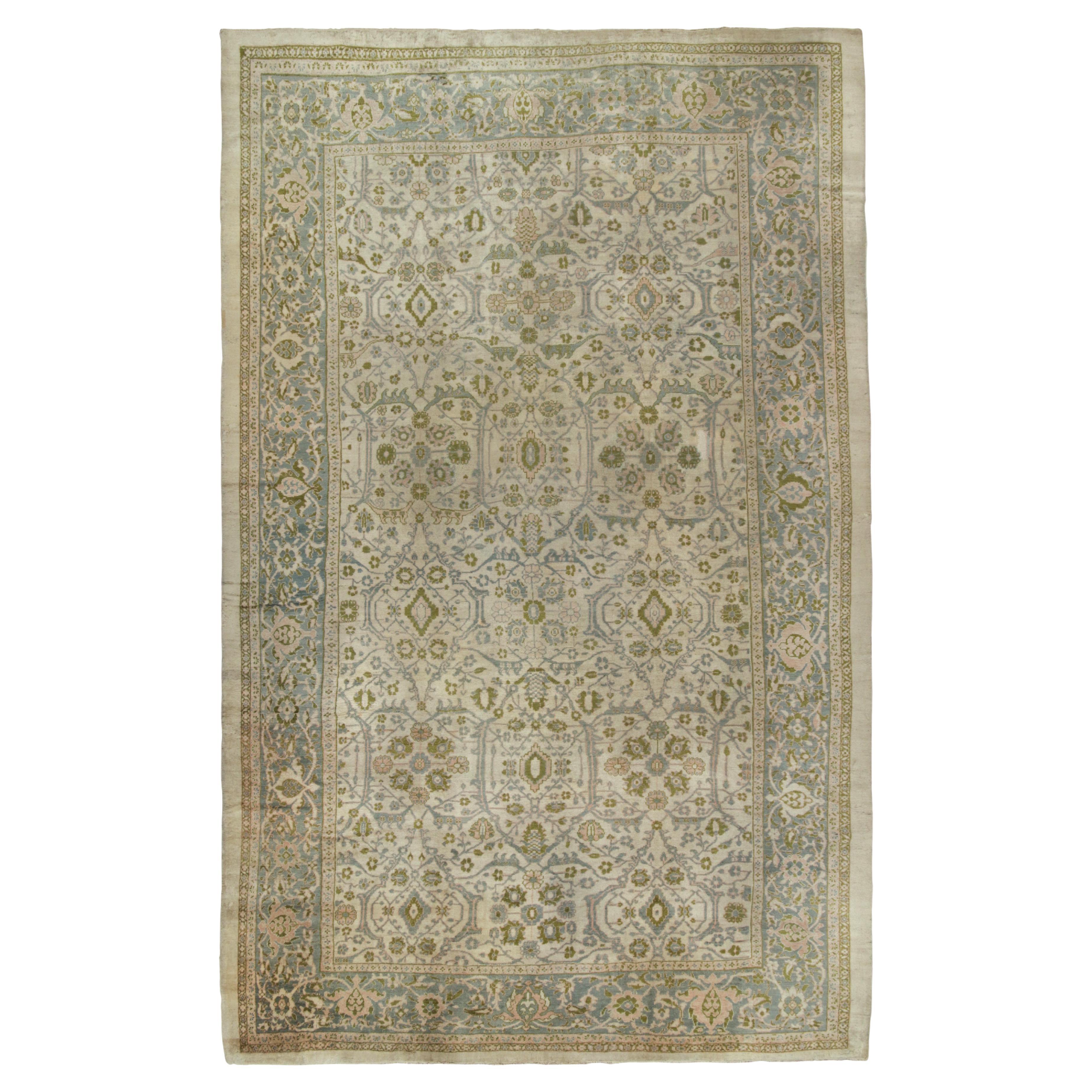 Antique Persian Sultanabad Rug in Gray with Green Floral Pattern by Rug & Kilim For Sale