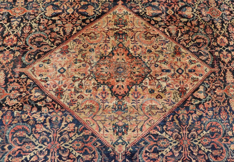 Antique Persian Sultanabad Rug in Herati Design with Ivory, Red, Blue ...