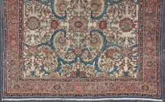 Antique Persian Sultanabad Rug in Ivory Background, Blue, Salmon & Multi Colors
