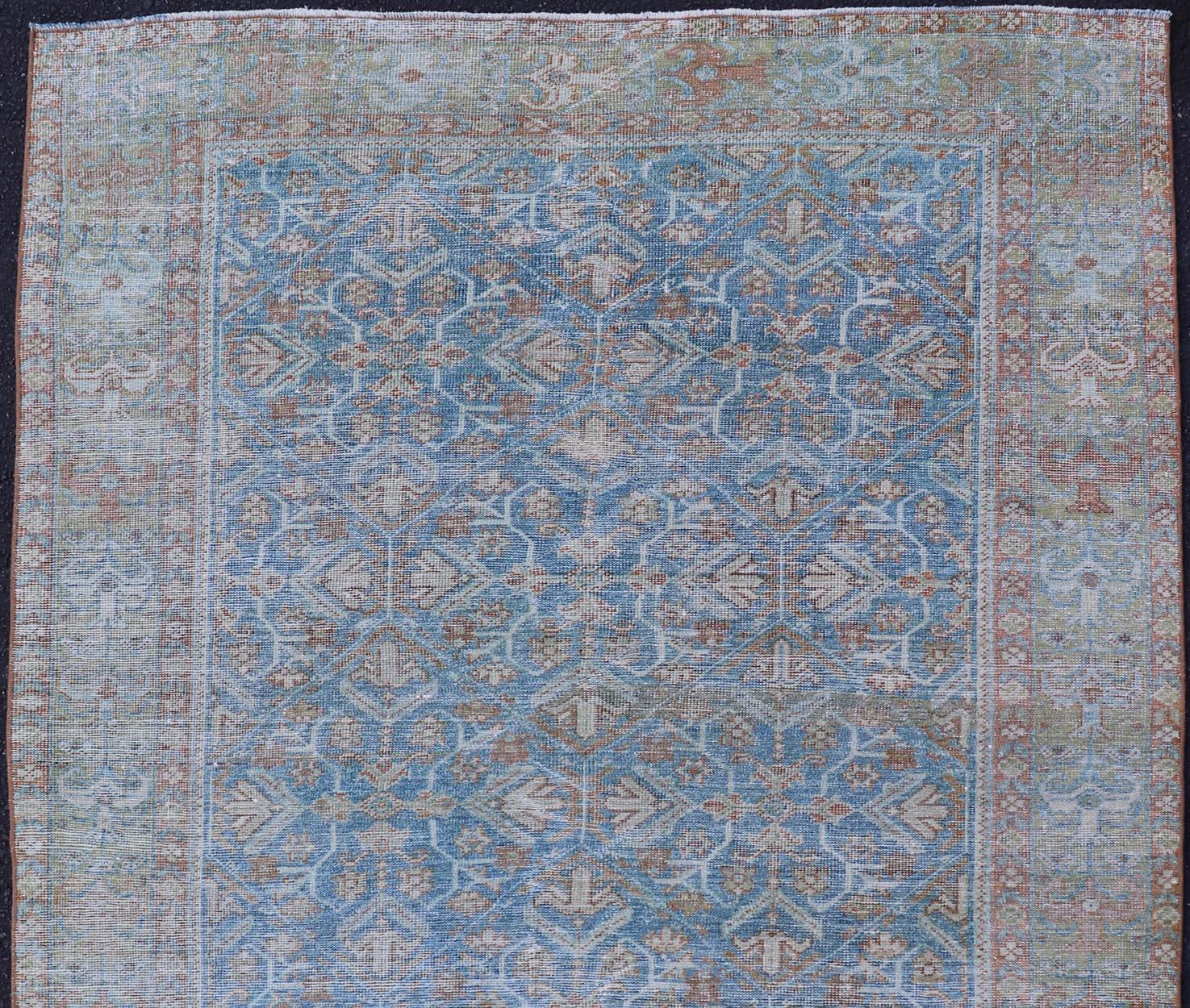 Antique Persian Sultanabad Rug in Light Blue and Green With All-Over Design  In Good Condition For Sale In Atlanta, GA