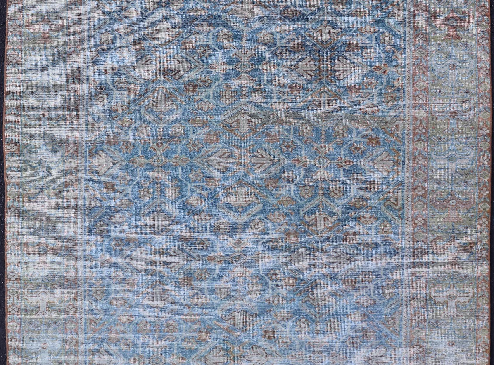 20th Century Antique Persian Sultanabad Rug in Light Blue and Green With All-Over Design  For Sale
