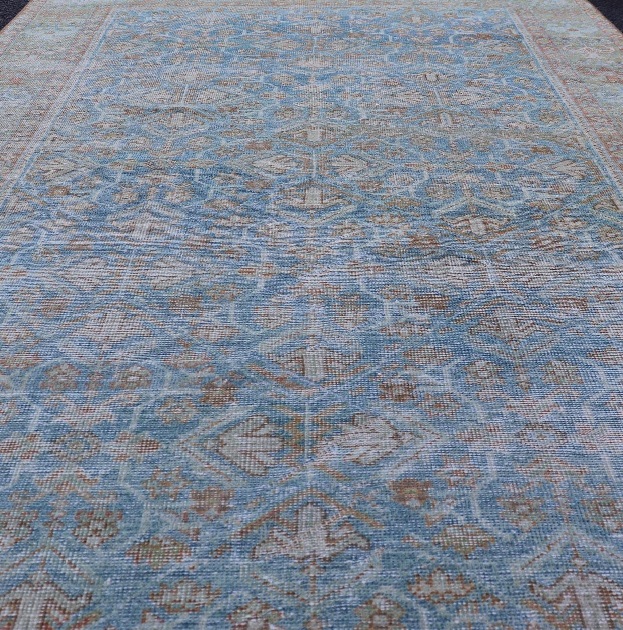 Antique Persian Sultanabad Rug in Light Blue and Green With All-Over Design  For Sale 2