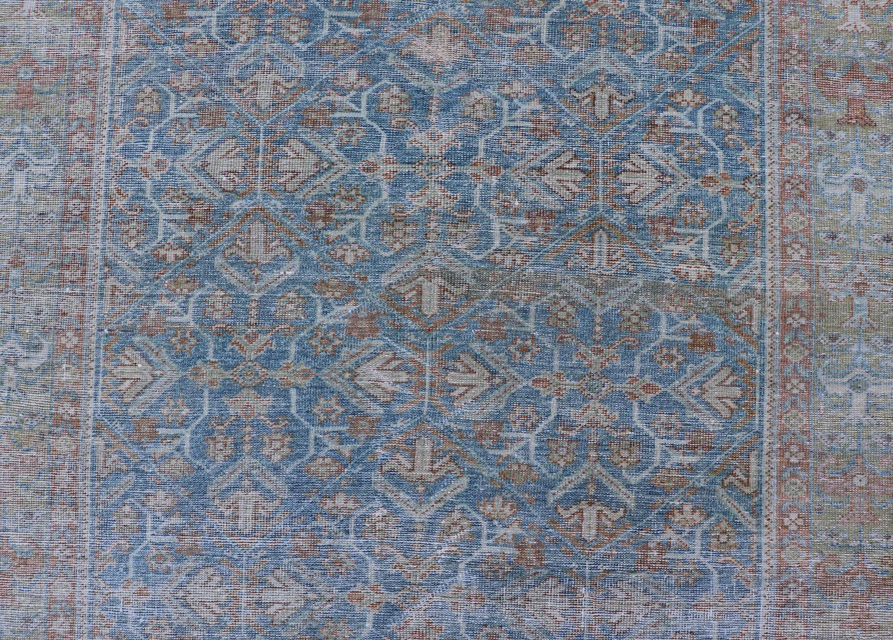Antique Persian Sultanabad Rug in Light Blue and Green With All-Over Design  For Sale 3