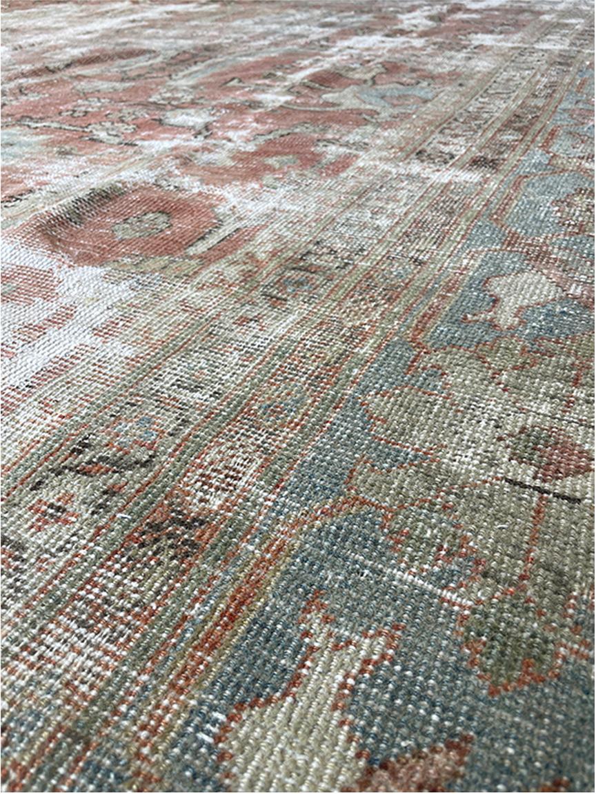 Alfombra Persa Antigua Sultanabad Solo Azul Claro Ivoey Gris siglo XX en venta