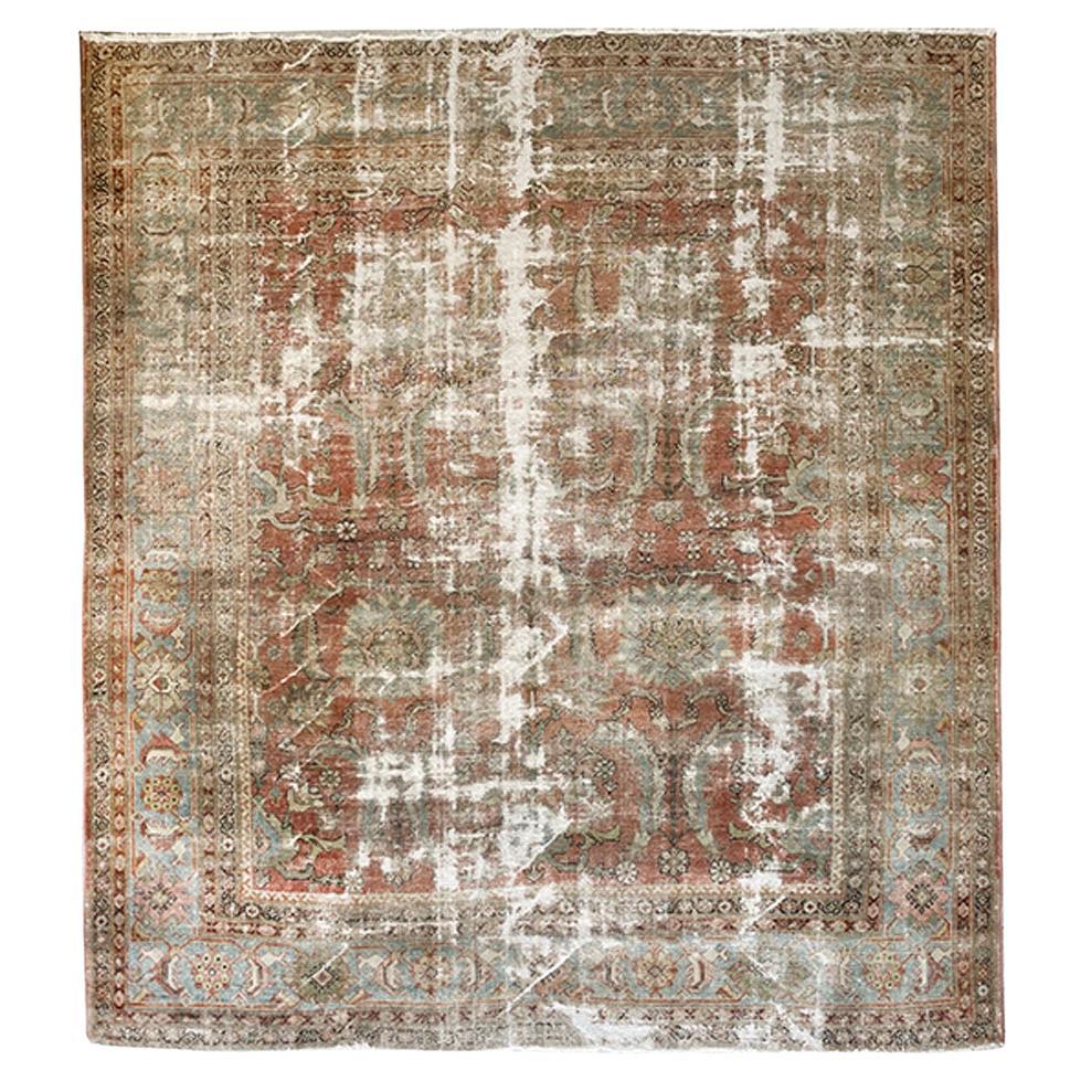 Alfombra Persa Antigua Sultanabad Solo Azul Claro Ivoey Gris en venta