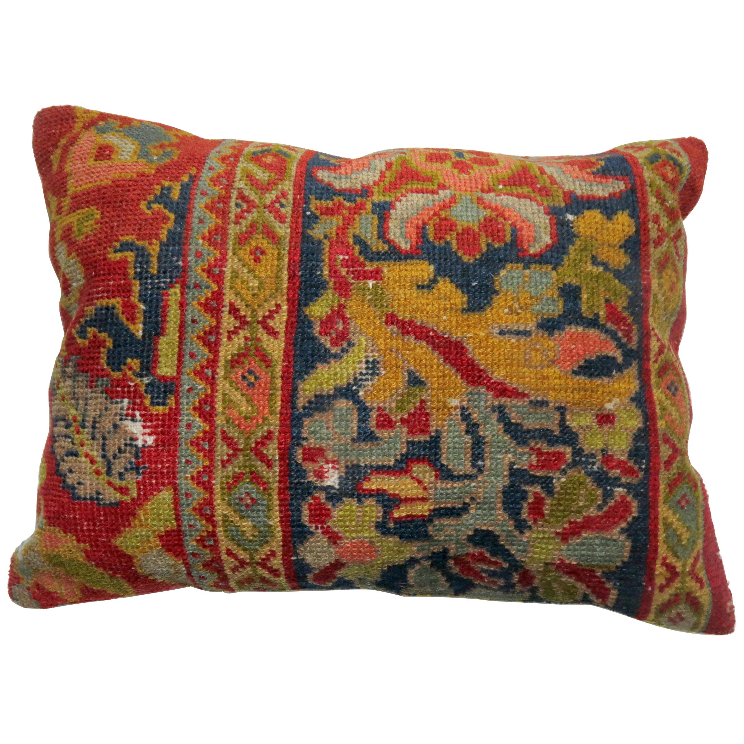 Pillow made from antique Persian Sultanabad rug with red cotton back.

1'4'' x 1'9''