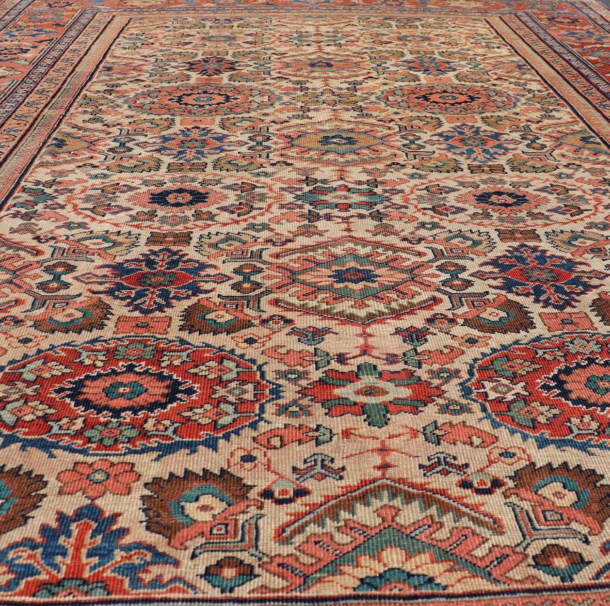 Antique Persian Sultanabad Rug with All Over Sub Geometric Design On Ivory Field For Sale 4