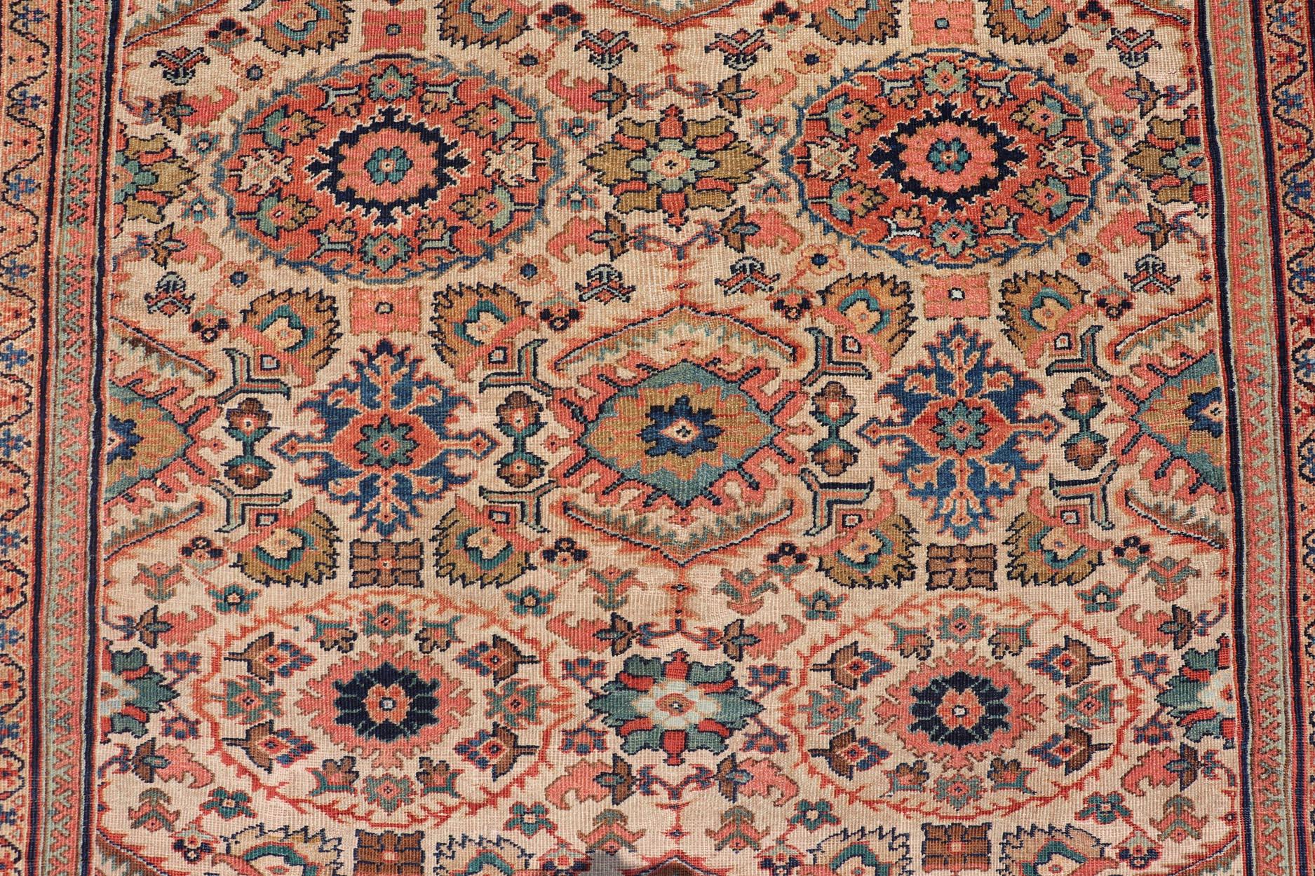 Antique Persian Sultanabad Rug with All Over Sub Geometric Design On Ivory Field For Sale 5