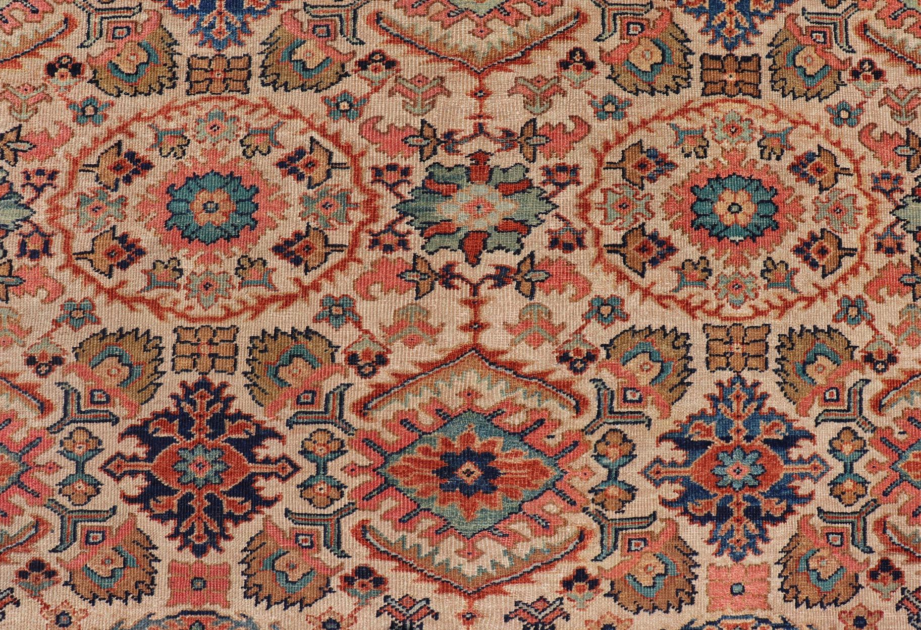 Antique Persian Sultanabad Rug with All Over Sub Geometric Design On Ivory Field For Sale 6
