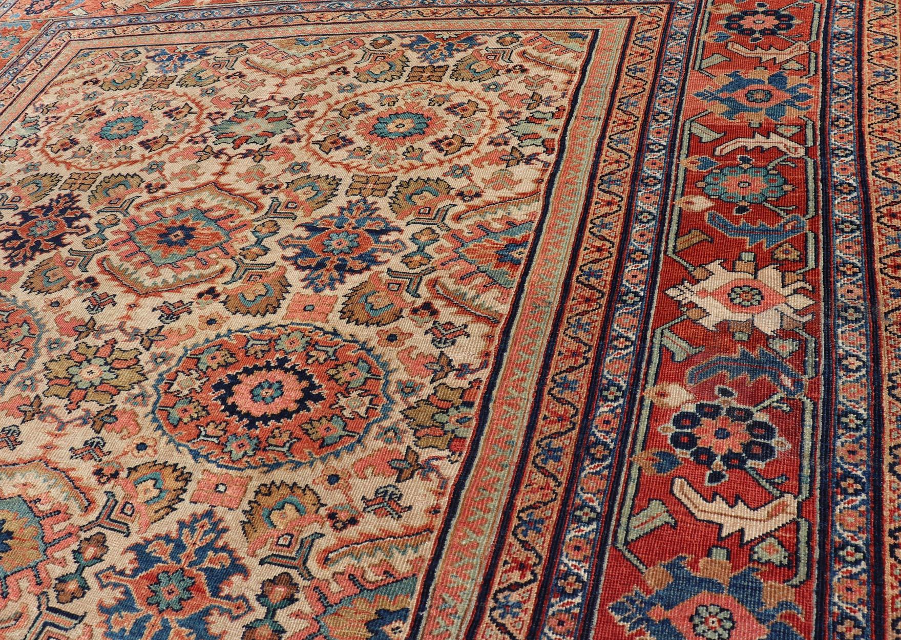 19th Century Antique Persian Sultanabad Rug with All Over Sub Geometric Design On Ivory Field For Sale