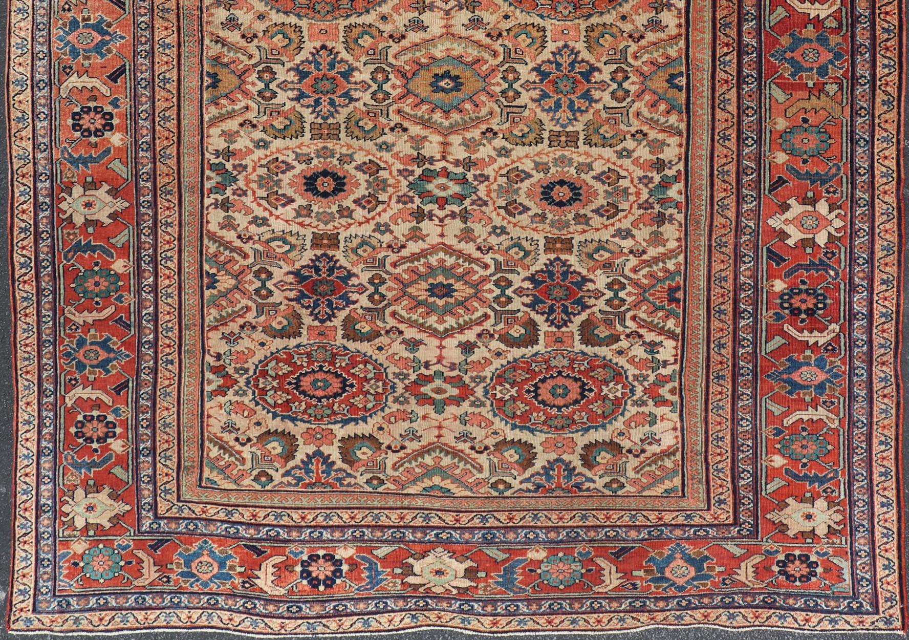 Antique Persian Sultanabad Rug with All Over Sub Geometric Design On Ivory Field For Sale 2