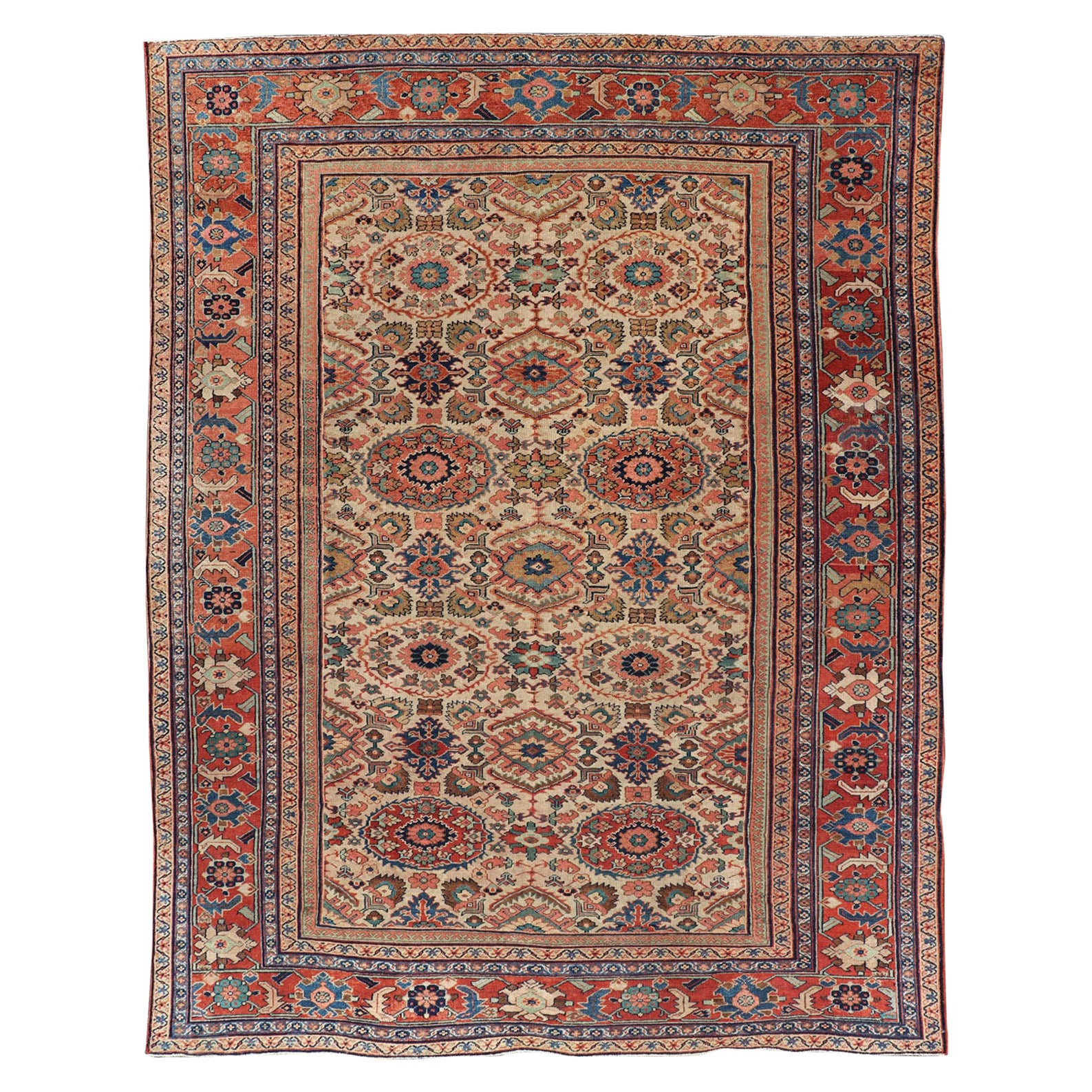 Antiker persischer Sultanabad Teppich mit All Over Sub Geometric Design auf Elfenbeinfeld