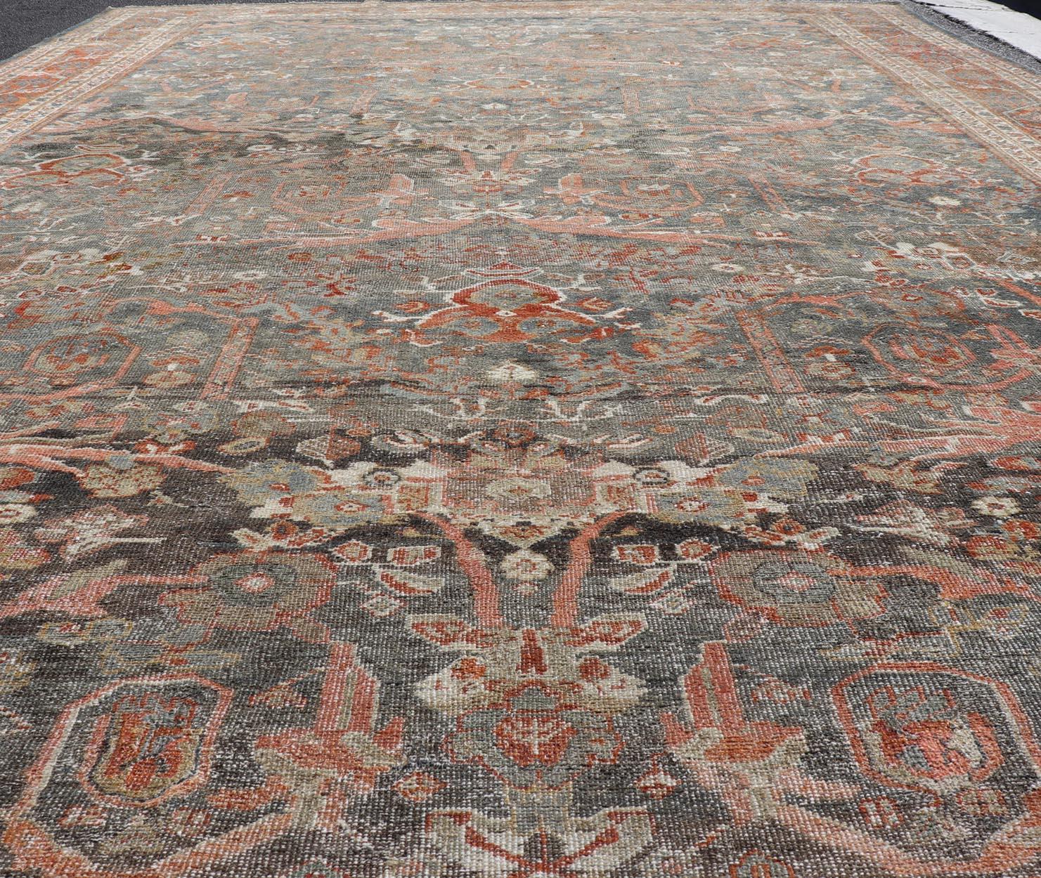 Ancien tapis persan Sultanabad Rugs avec motifs floraux Allover Bleu sourd 10'2 x 16'3 en vente 3