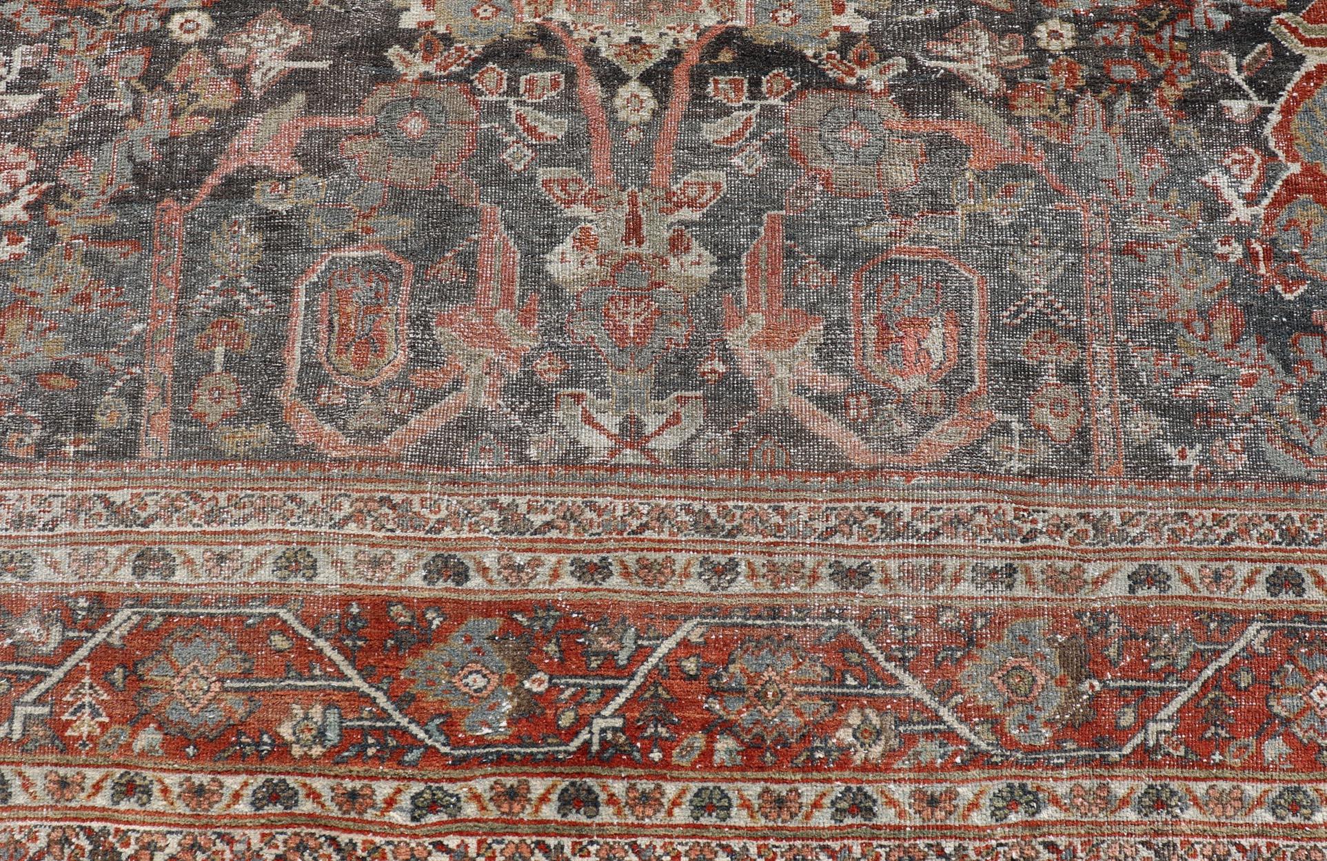 Ancien tapis persan Sultanabad Rugs avec motifs floraux Allover Bleu sourd 10'2 x 16'3 en vente 4