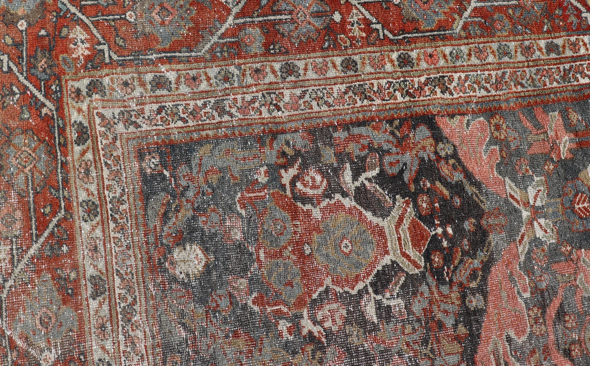 Ancien tapis persan Sultanabad Rugs avec motifs floraux Allover Bleu sourd 10'2 x 16'3 en vente 5