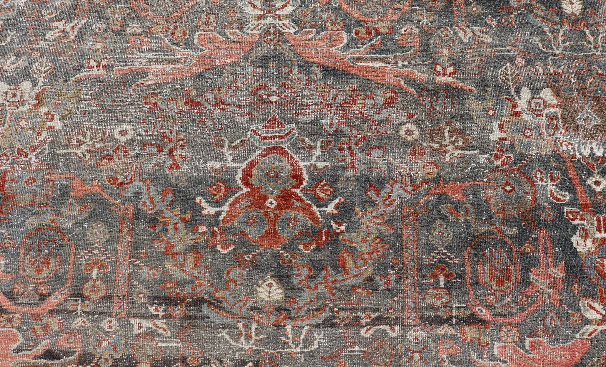 Ancien tapis persan Sultanabad Rugs avec motifs floraux Allover Bleu sourd 10'2 x 16'3 en vente 6