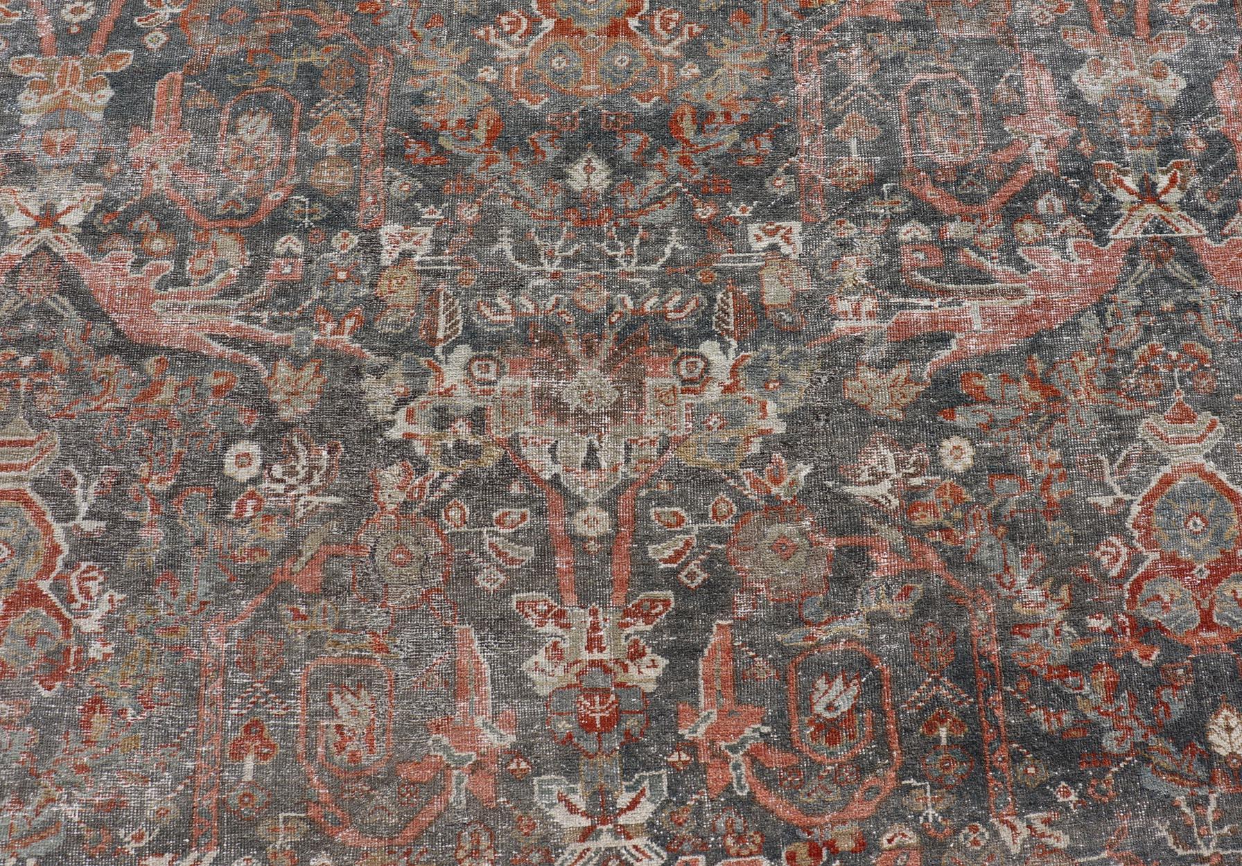 Ancien tapis persan Sultanabad Rugs avec motifs floraux Allover Bleu sourd 10'2 x 16'3 en vente 7