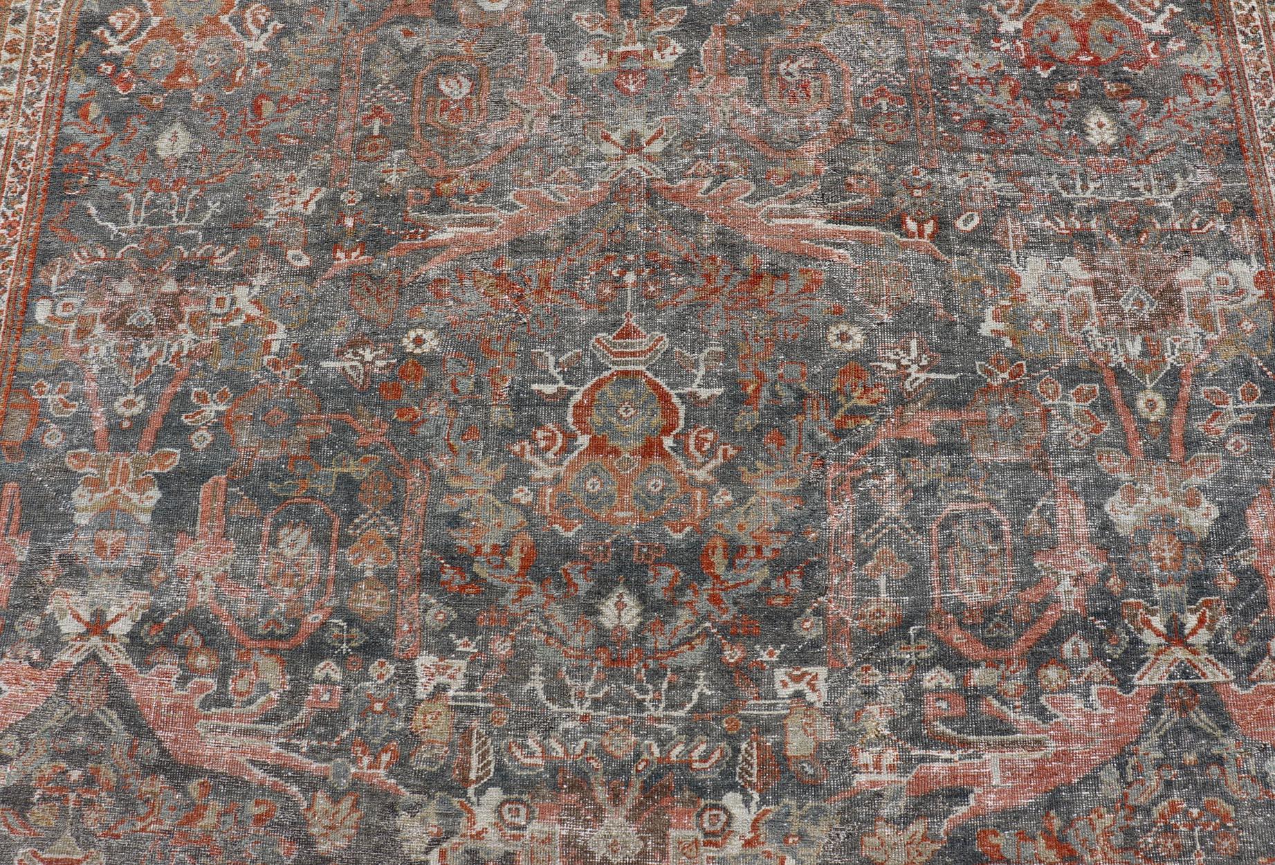 Ancien tapis persan Sultanabad Rugs avec motifs floraux Allover Bleu sourd 10'2 x 16'3 en vente 8