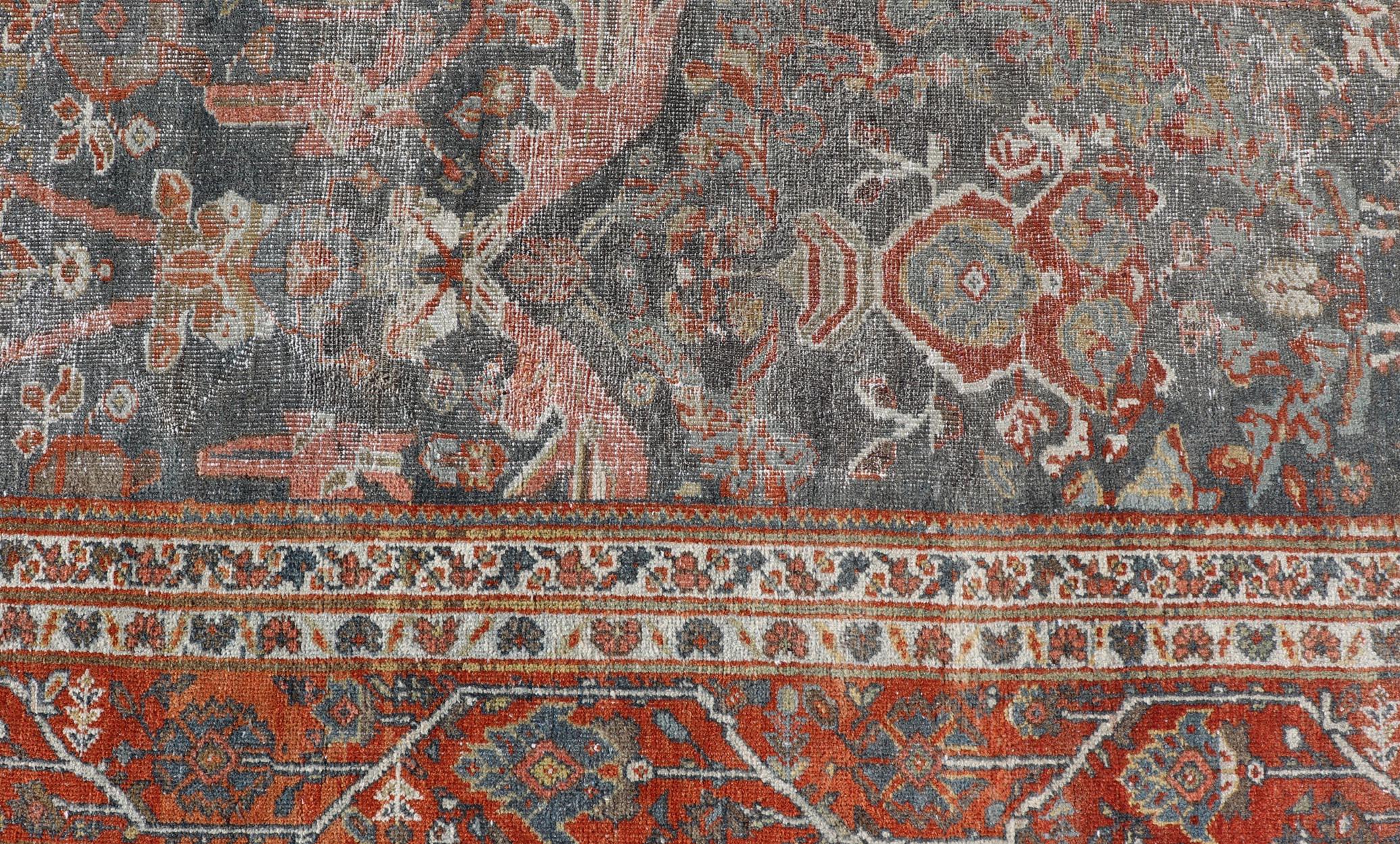 Ancien tapis persan Sultanabad Rugs avec motifs floraux Allover Bleu sourd 10'2 x 16'3 en vente 9