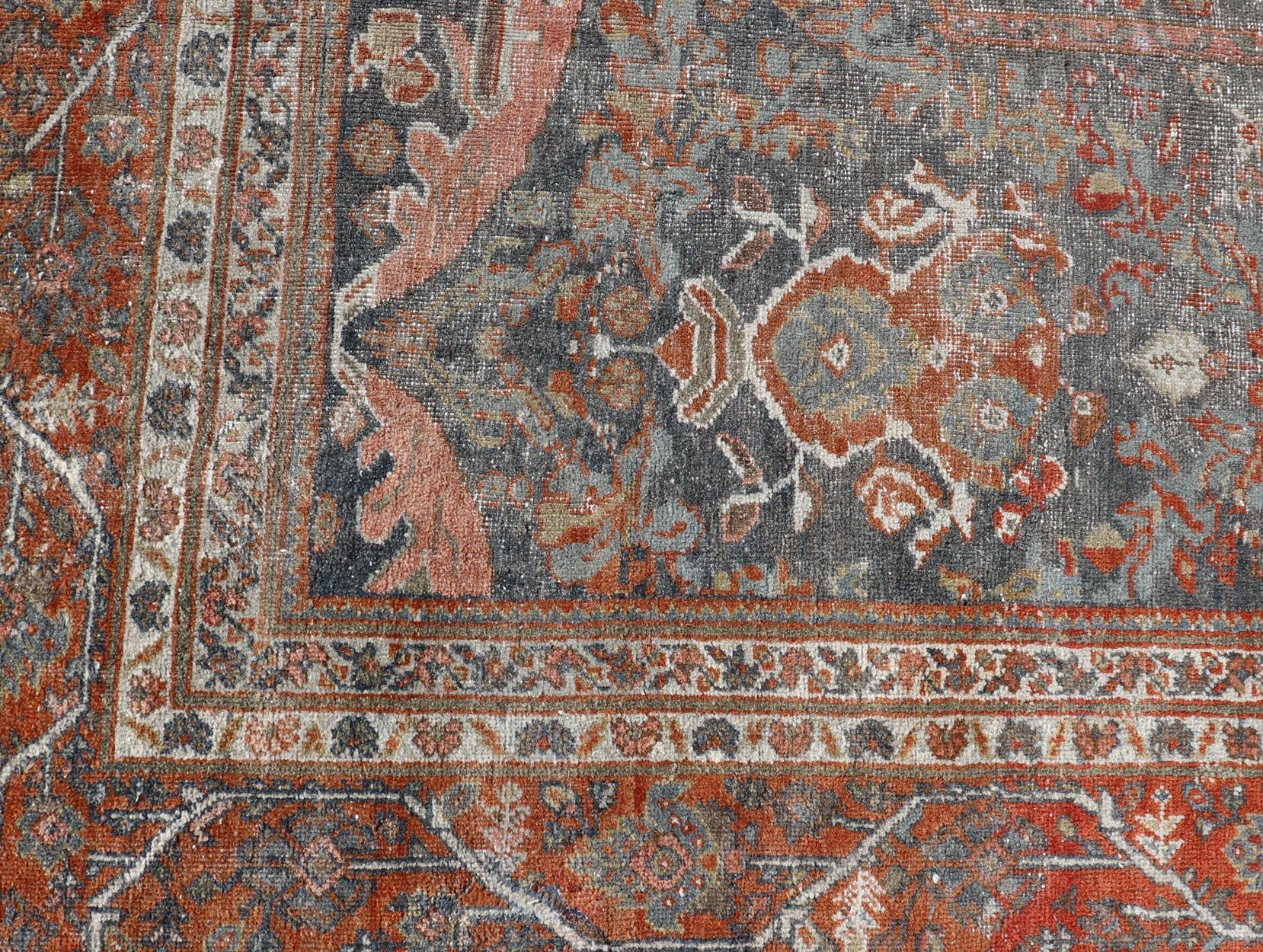 Ancien tapis persan Sultanabad Rugs avec motifs floraux Allover Bleu sourd 10'2 x 16'3 en vente 10