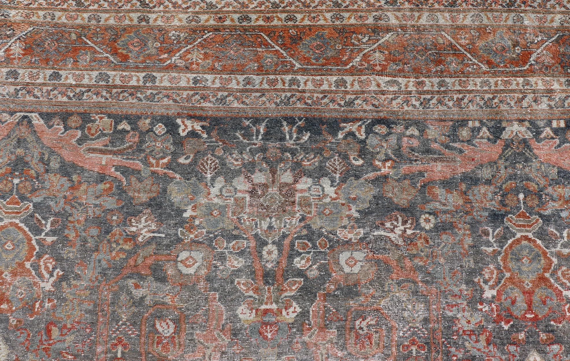 Perse Ancien tapis persan Sultanabad Rugs avec motifs floraux Allover Bleu sourd 10'2 x 16'3 en vente