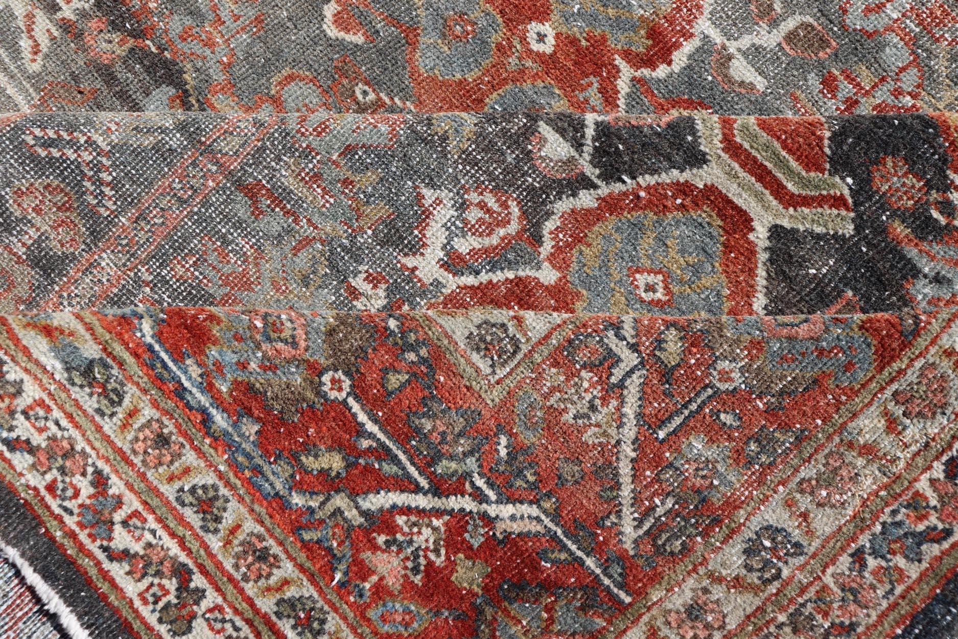 Laine Ancien tapis persan Sultanabad Rugs avec motifs floraux Allover Bleu sourd 10'2 x 16'3 en vente