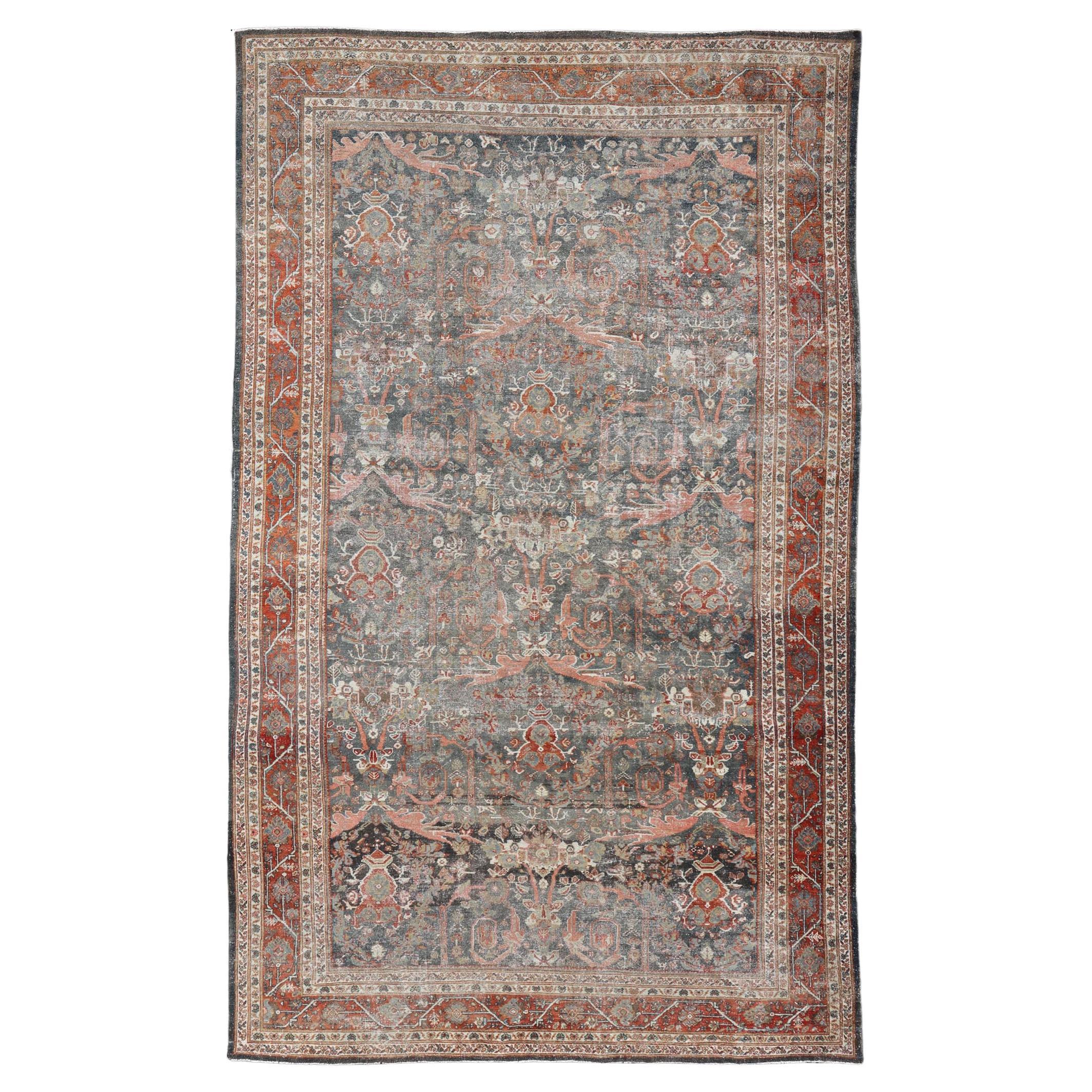 Ancien tapis persan Sultanabad Rugs avec motifs floraux Allover Bleu sourd 10'2 x 16'3