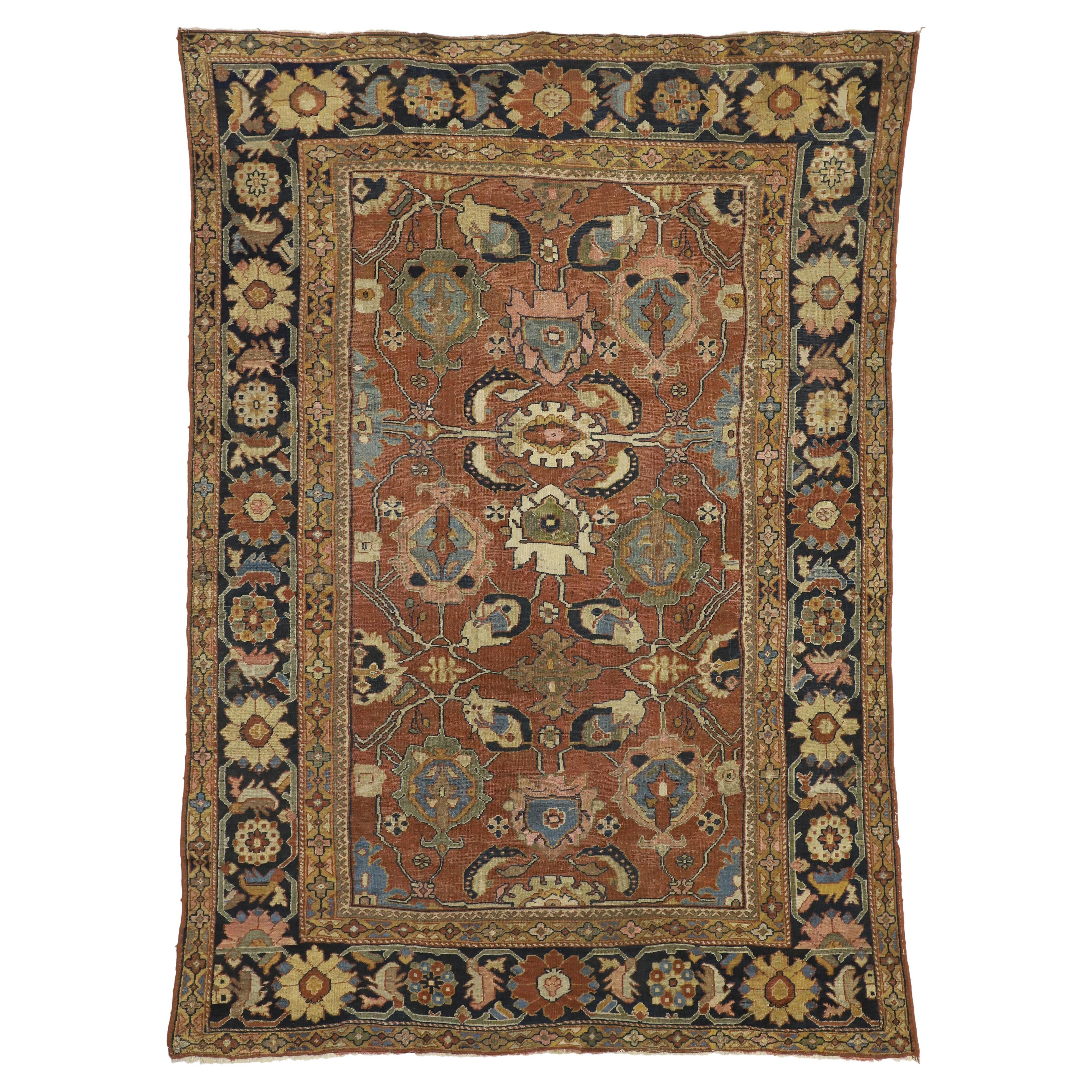 Antique Persian Sultanabad Rug with Arts and Crafts Style For Sale at