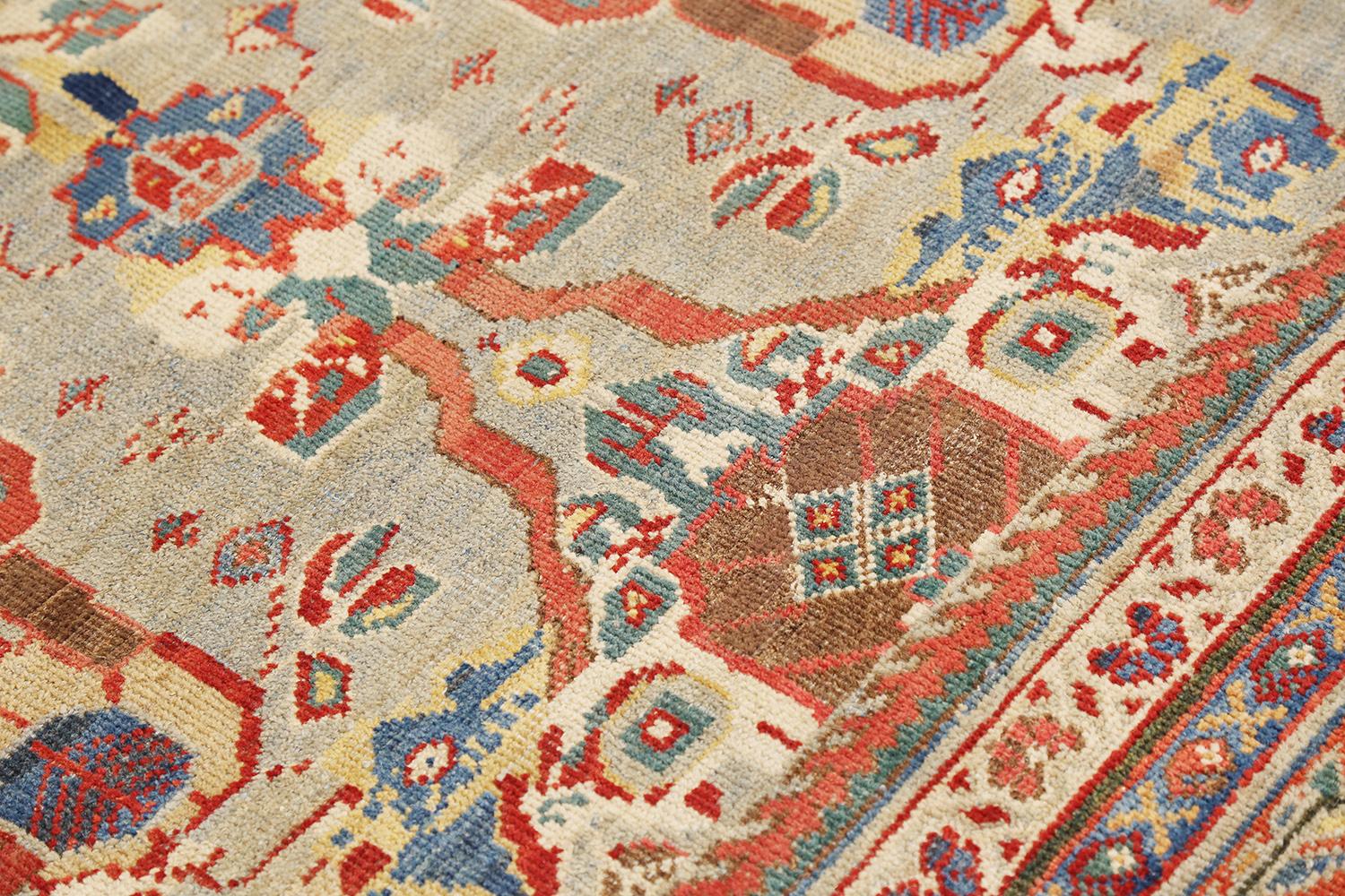 Hand-Woven Antique Persian Sultanabad Rug with Blue and Red Botanical Motifs For Sale