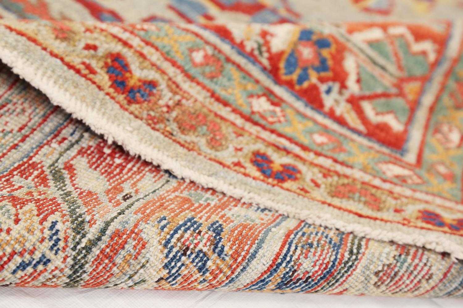 Antique Persian Sultanabad Rug with Blue and Red Botanical Motifs In Excellent Condition For Sale In Dallas, TX