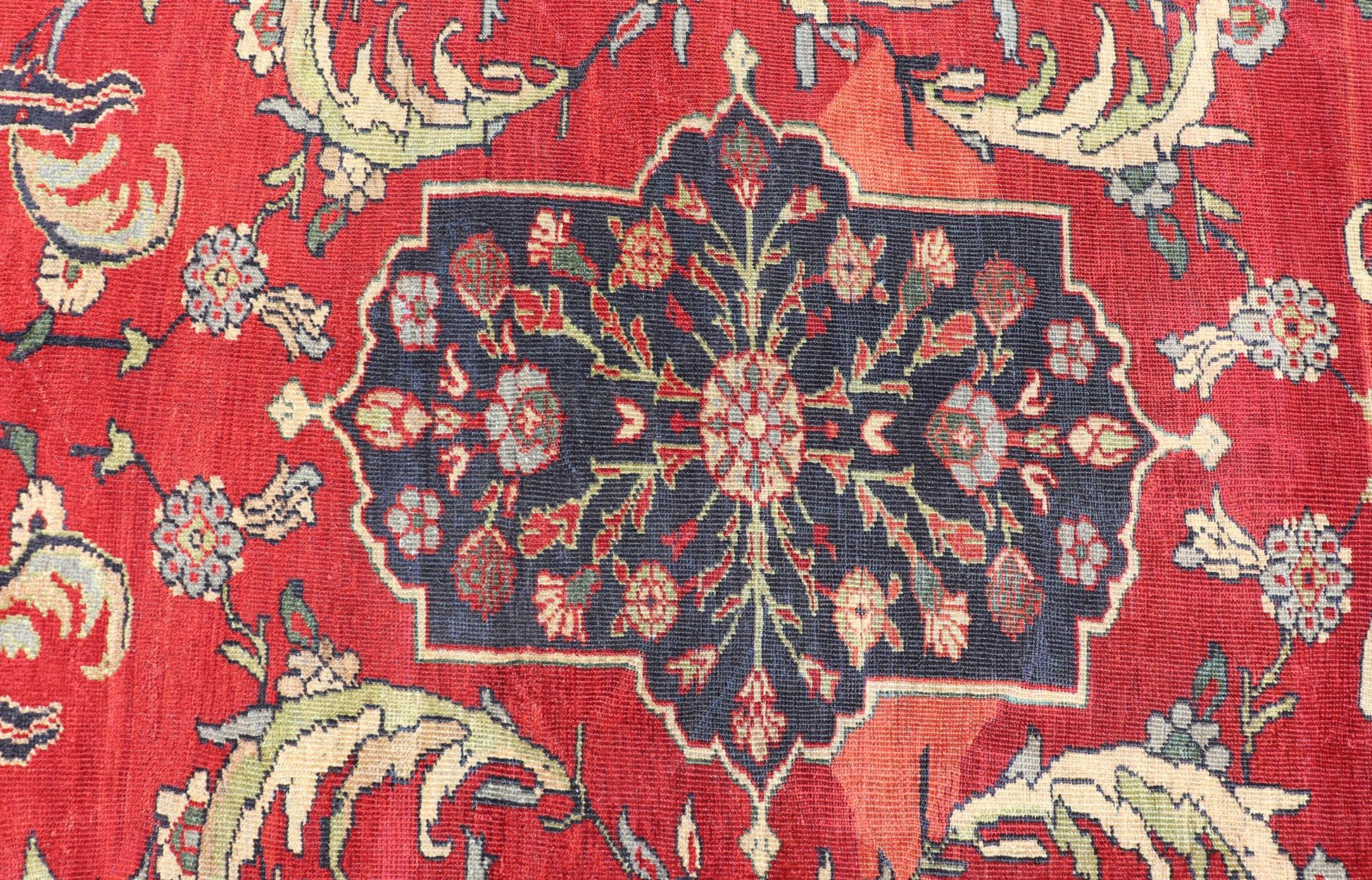 Antique Persian Zeigler Sultanabad Rug with Botanical Elements Set on Red Field For Sale 3