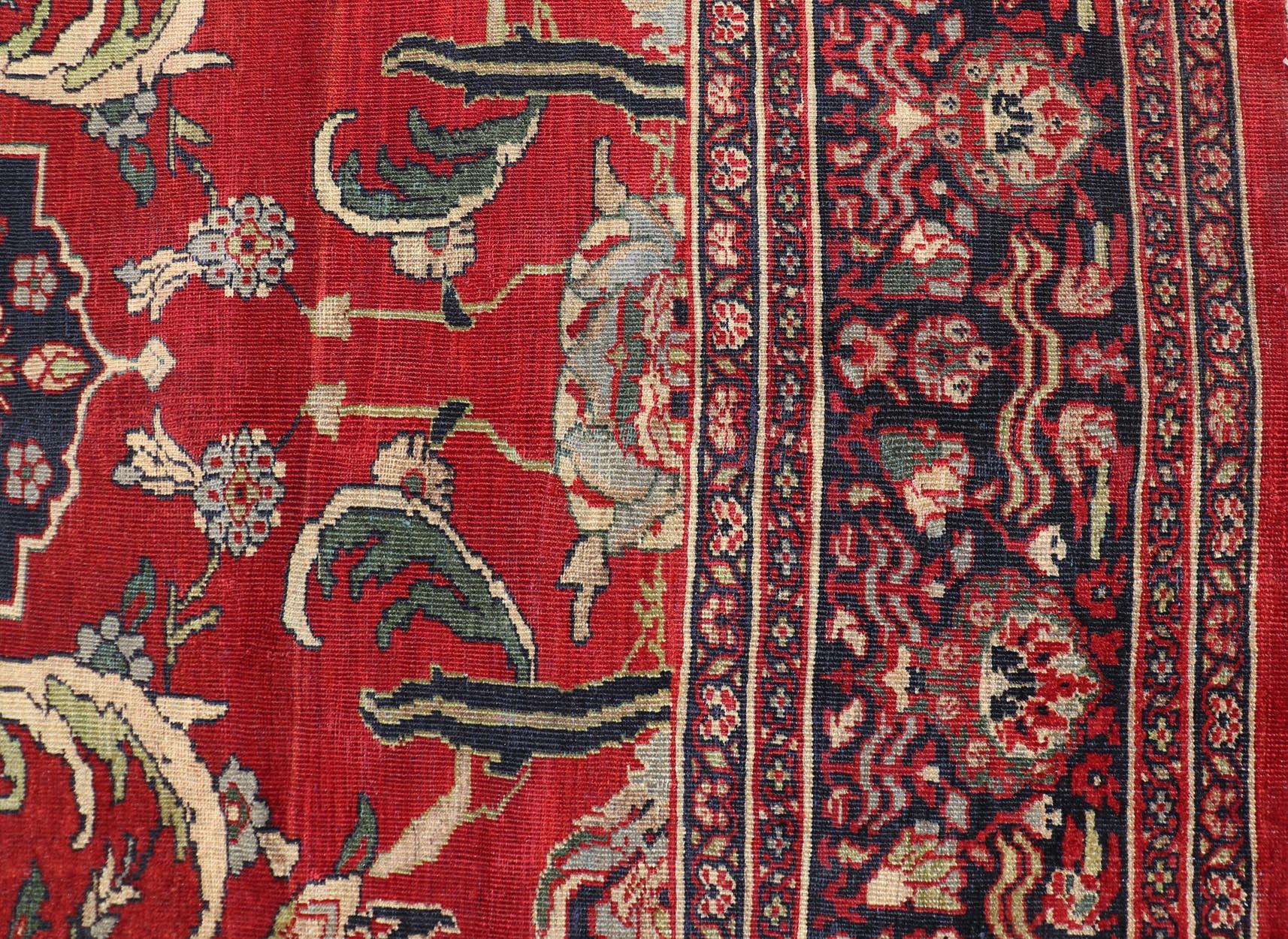 Antique Persian Zeigler Sultanabad Rug with Botanical Elements Set on Red Field For Sale 4