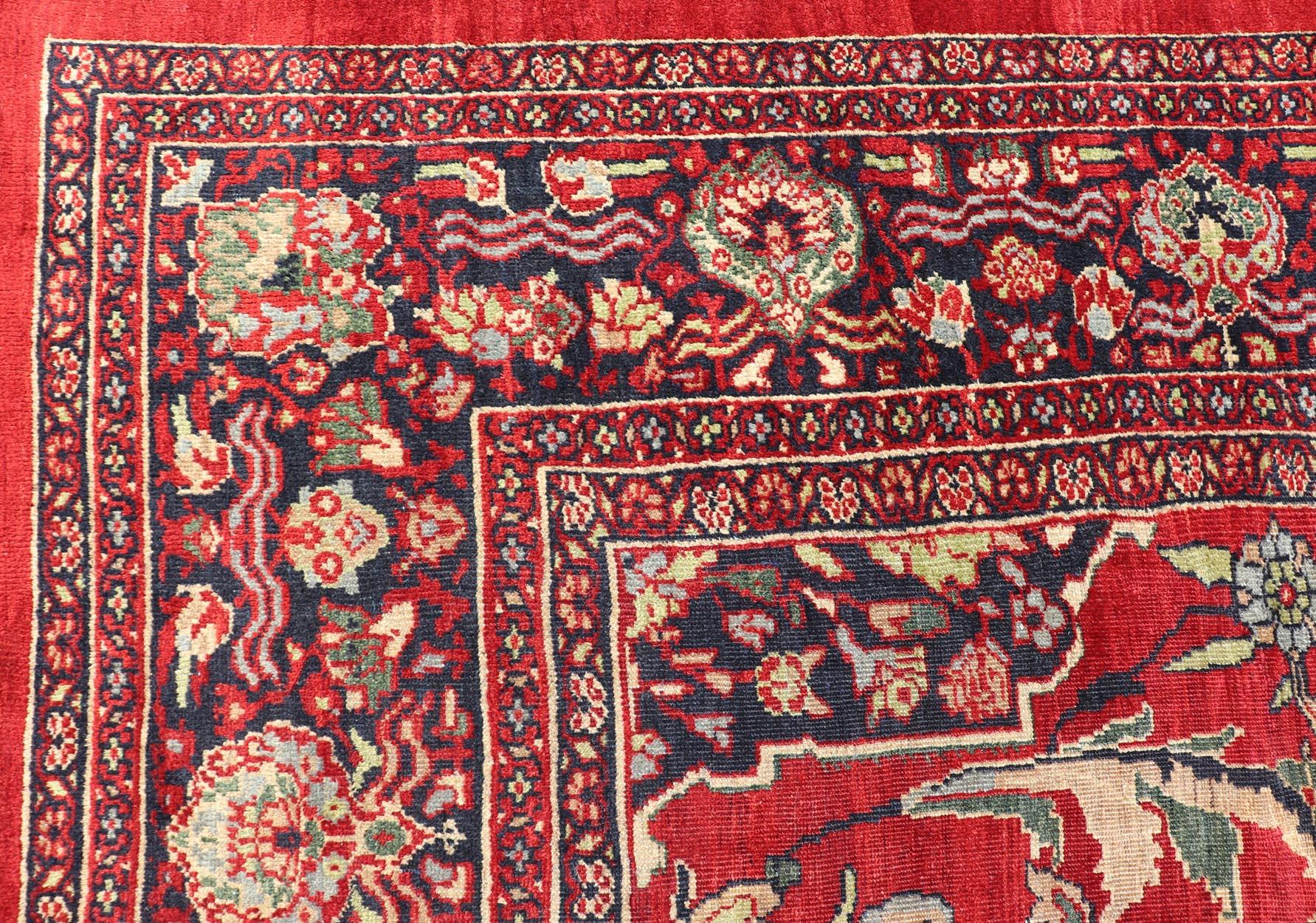 Antique Persian Zeigler Sultanabad Rug with Botanical Elements Set on Red Field For Sale 6