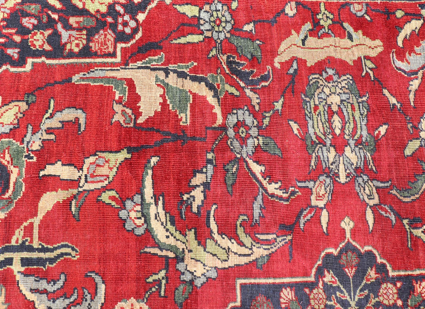 Antique Persian Zeigler Sultanabad Rug with Botanical Elements Set on Red Field For Sale 7