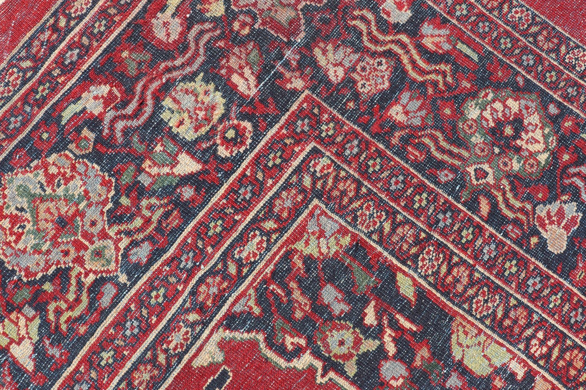 Antique Persian Zeigler Sultanabad Rug with Botanical Elements Set on Red Field For Sale 11
