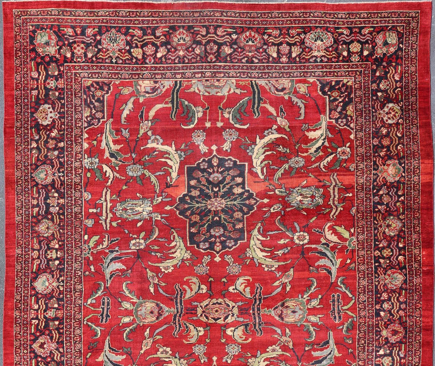 Antique Persian Ziegler Sultanabad Rug with Botanical Elements Set on Red Field. Keivan Woven Arts / rug TRA-120701, country of origin / type: Iran / Ziegler Sultanabad, circa 1900. Antique Ziegler, Antique Sultanabad  

Measures: 12'3 x 18'3.   
