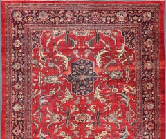 Antique Persian Zeigler Sultanabad Rug with Botanical Elements Set on Red Field
