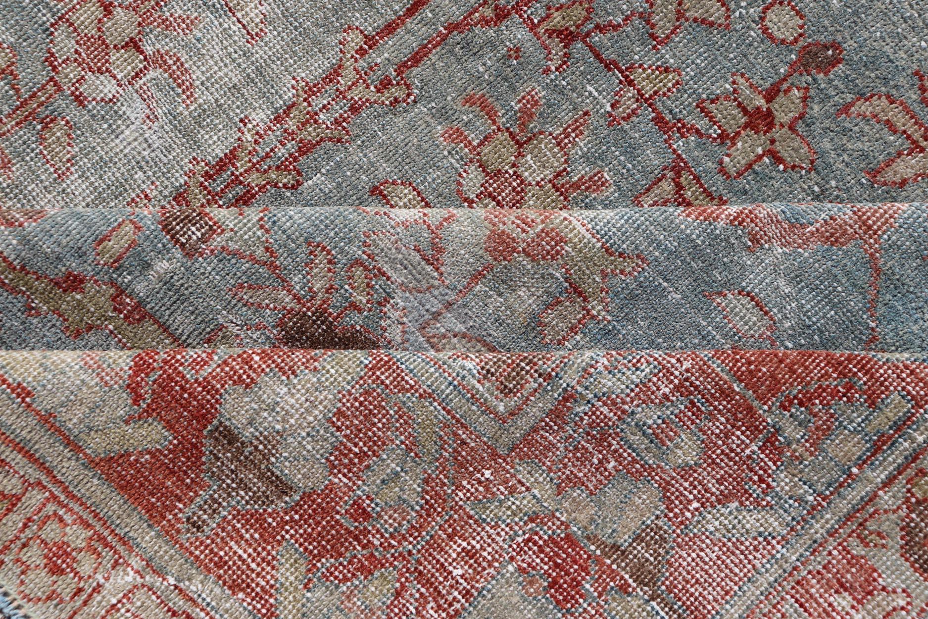 Antiker persischer Sultanabad-Teppich aus Sultanabad mit eleganten Blumenmotiven in Weichblau 7'5 x 9'4 im Angebot 6