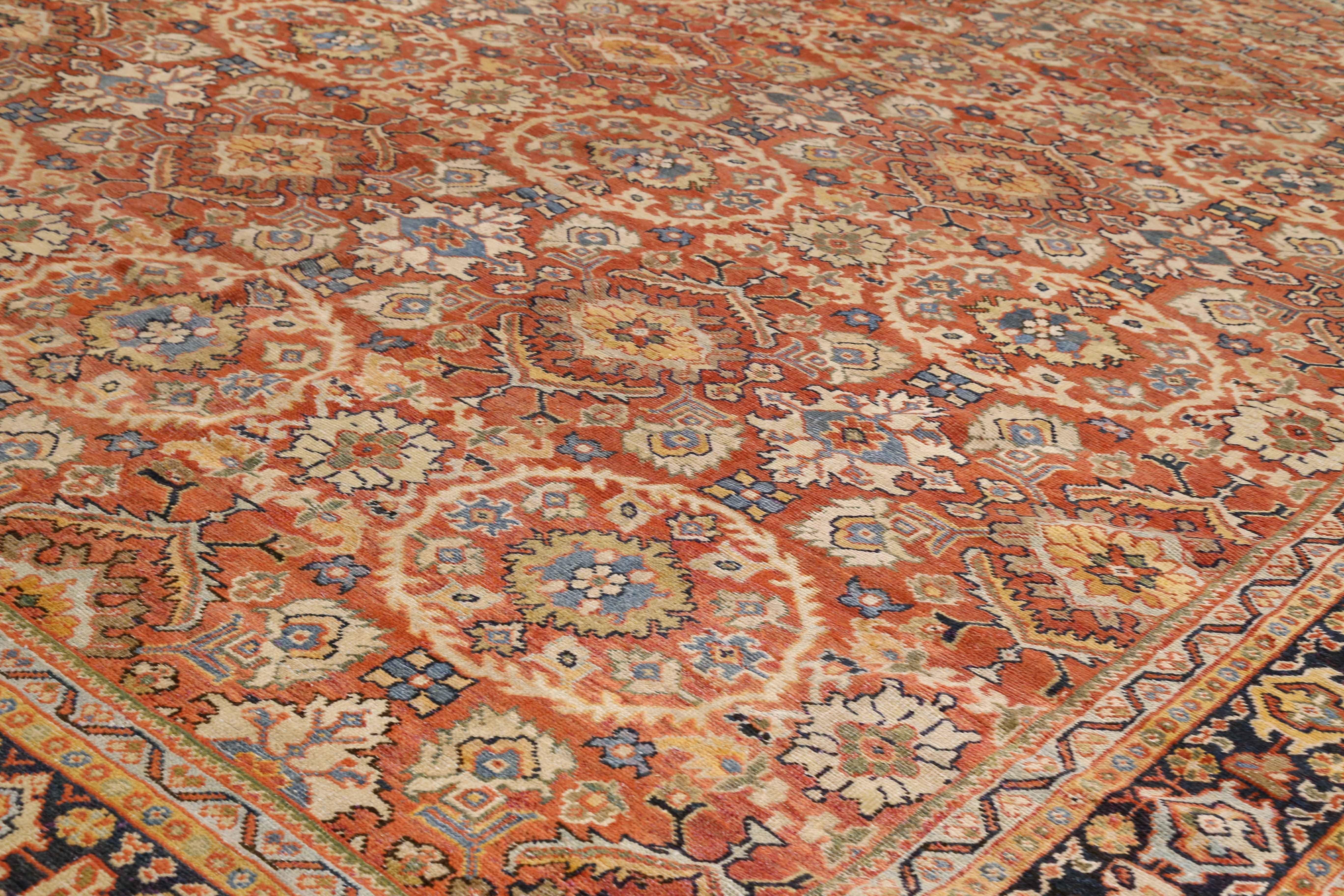 Hand-Knotted Antique Persian Sultanabad Rug with Geometric Field & Stellar Border, circa 1920 For Sale