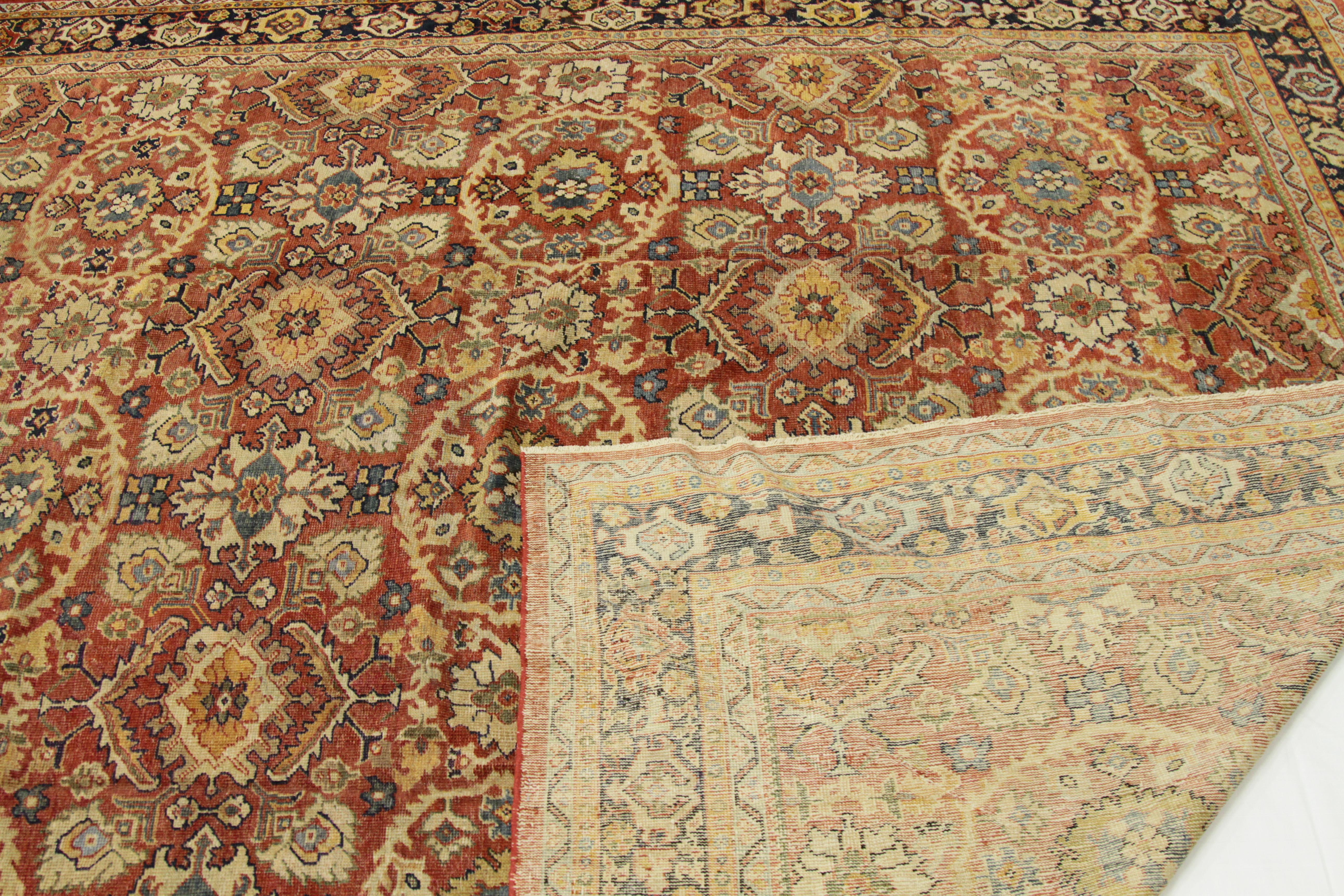 Wool Antique Persian Sultanabad Rug with Geometric Field & Stellar Border, circa 1920 For Sale