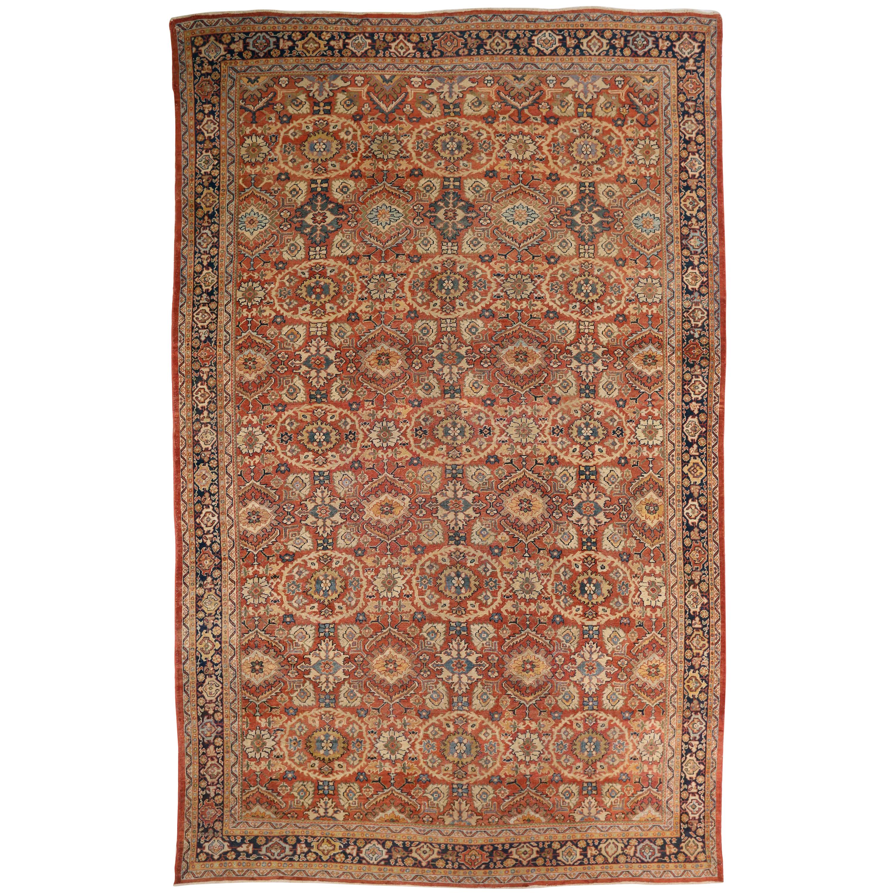 Antique Persian Sultanabad Rug with Geometric Field & Stellar Border, circa 1920 For Sale