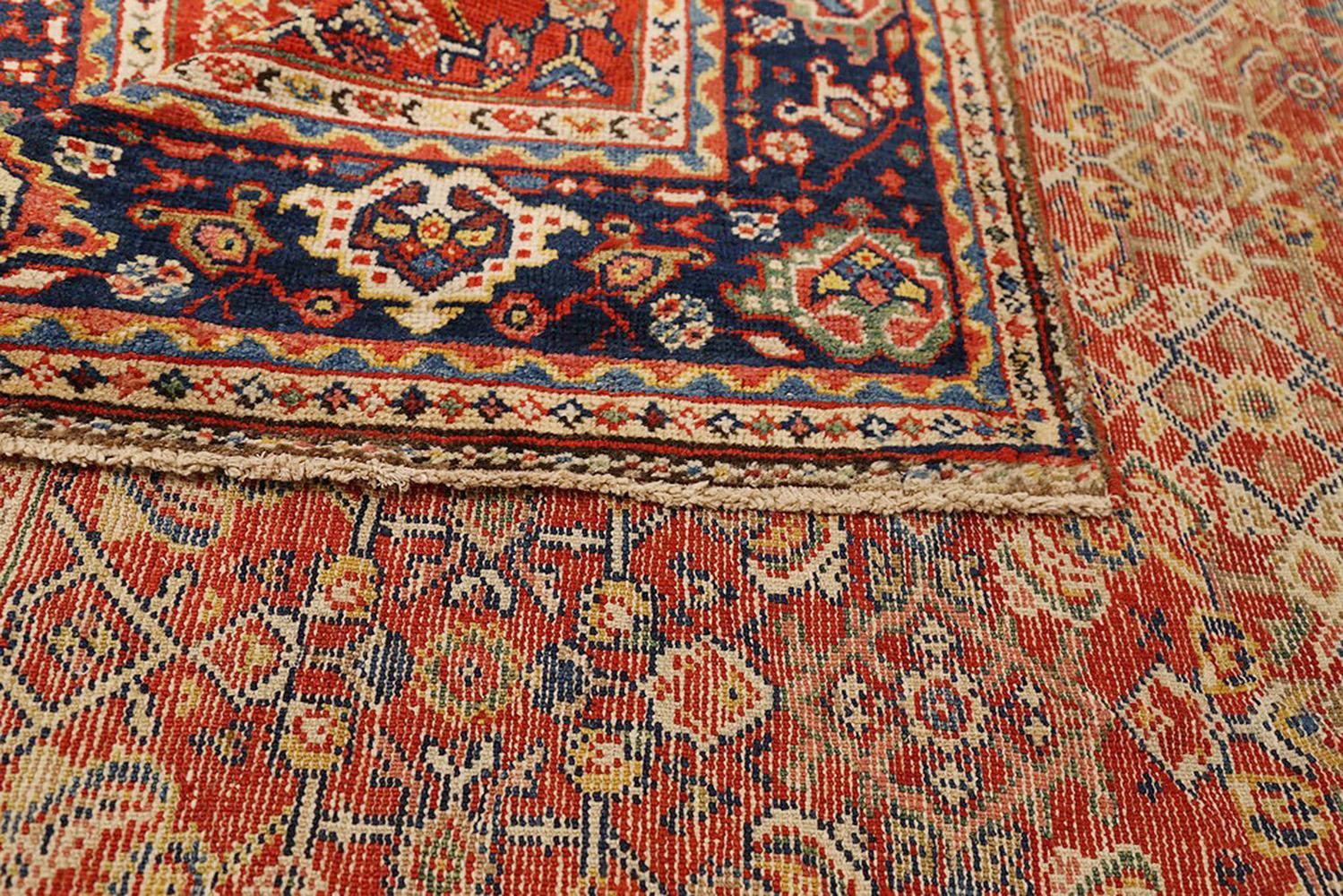 Antique Persian Sultanabad Rug with Green and Ivory Floral Motif on Red Field In Excellent Condition For Sale In Dallas, TX