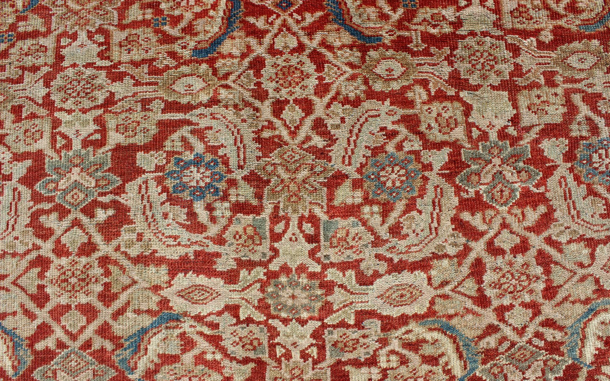 Antique Persian Sultanabad Rug in Red, Green, Blue, Taupe, and Cream For Sale 1